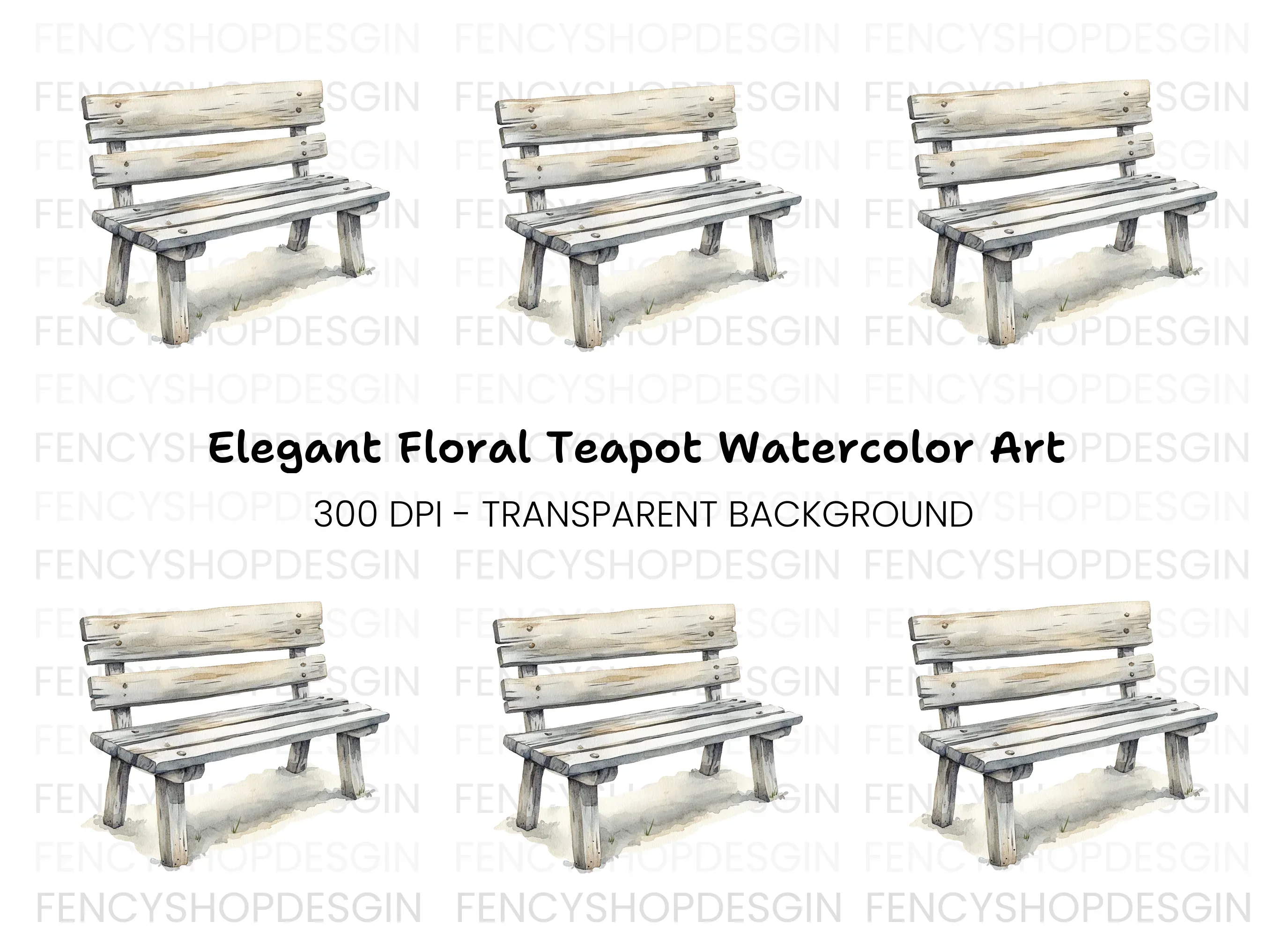 Rustic Wooden Bench Clipart Bundle