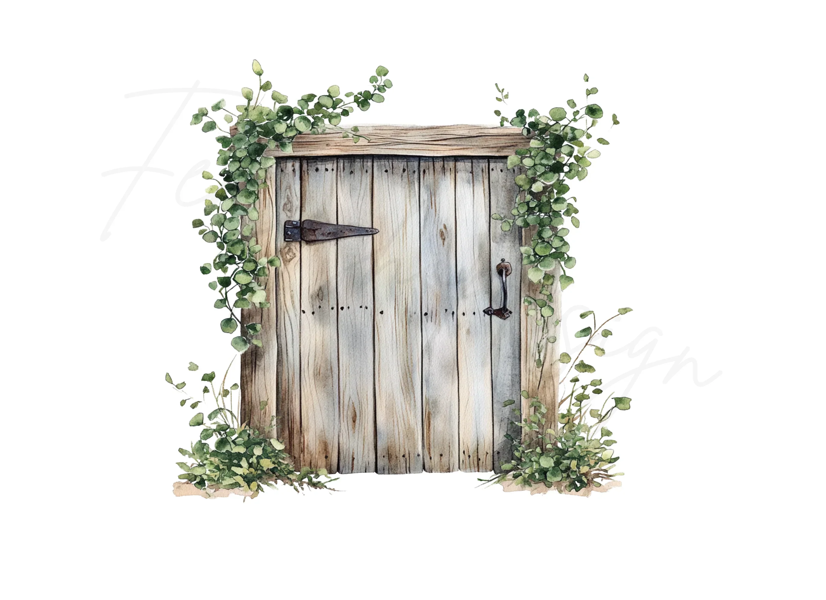 Rustic Wooden Door with Greenery Clipart Bundle - Image 2
