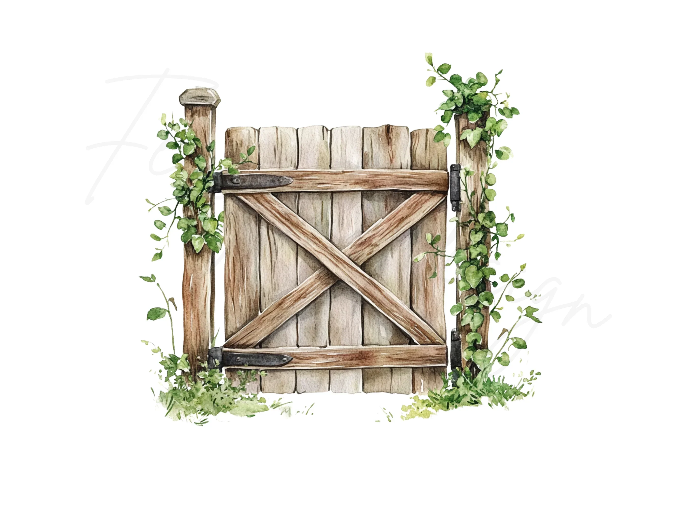 Rustic Wooden Gate with Vines Clipart Bundle - Image 3