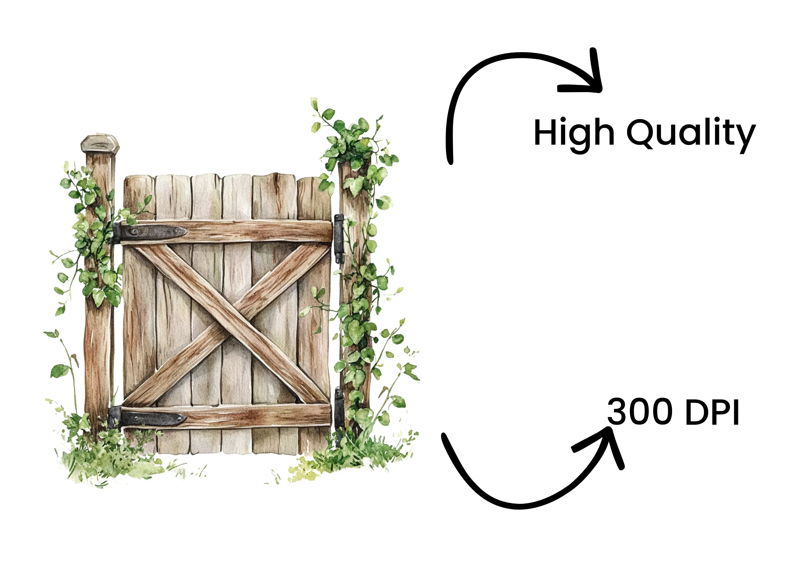 Rustic Wooden Gate with Vines Clipart Bundle - Image 4
