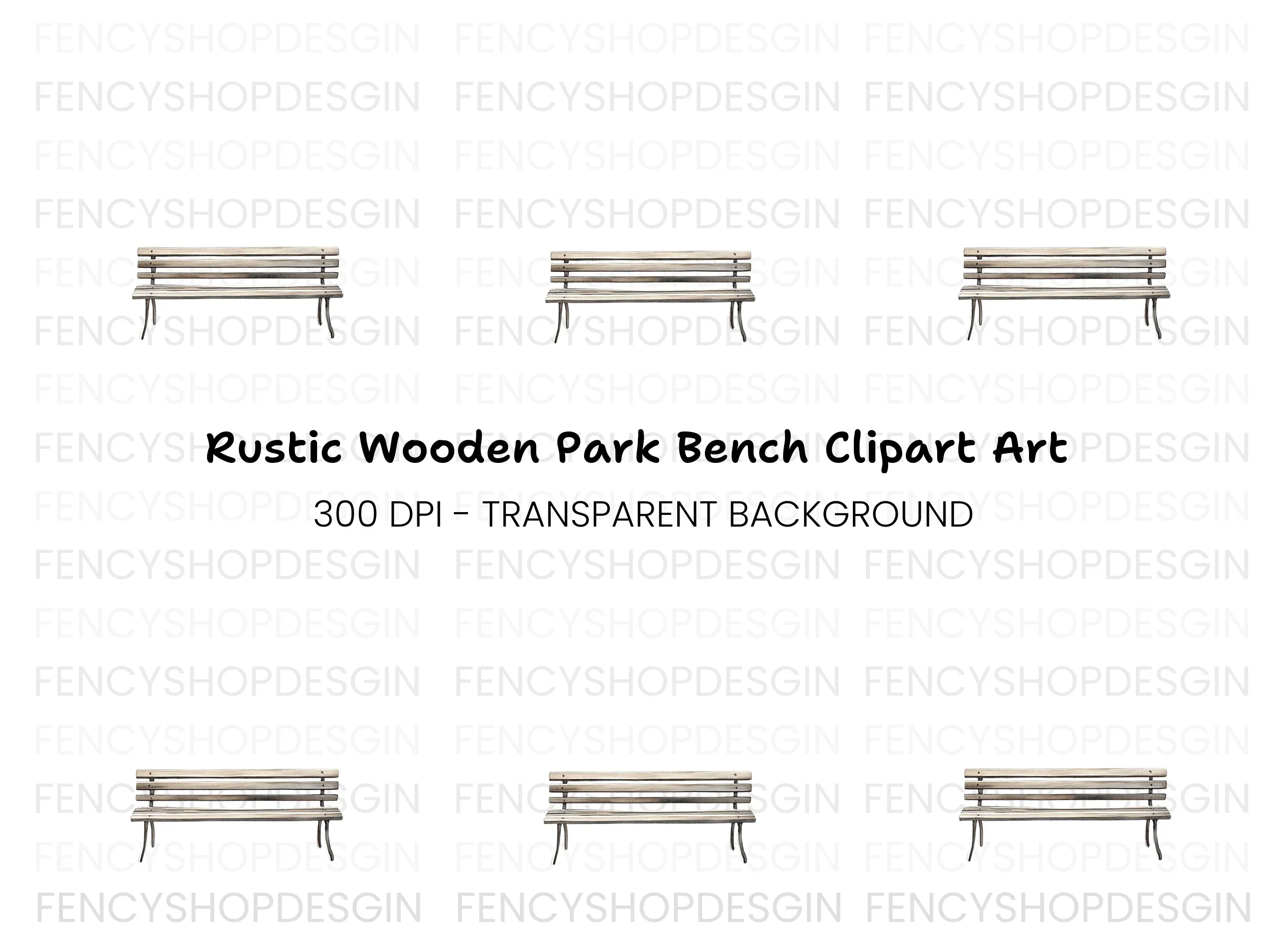 Rustic Wooden Park Bench Clipart Bundle - Image 2