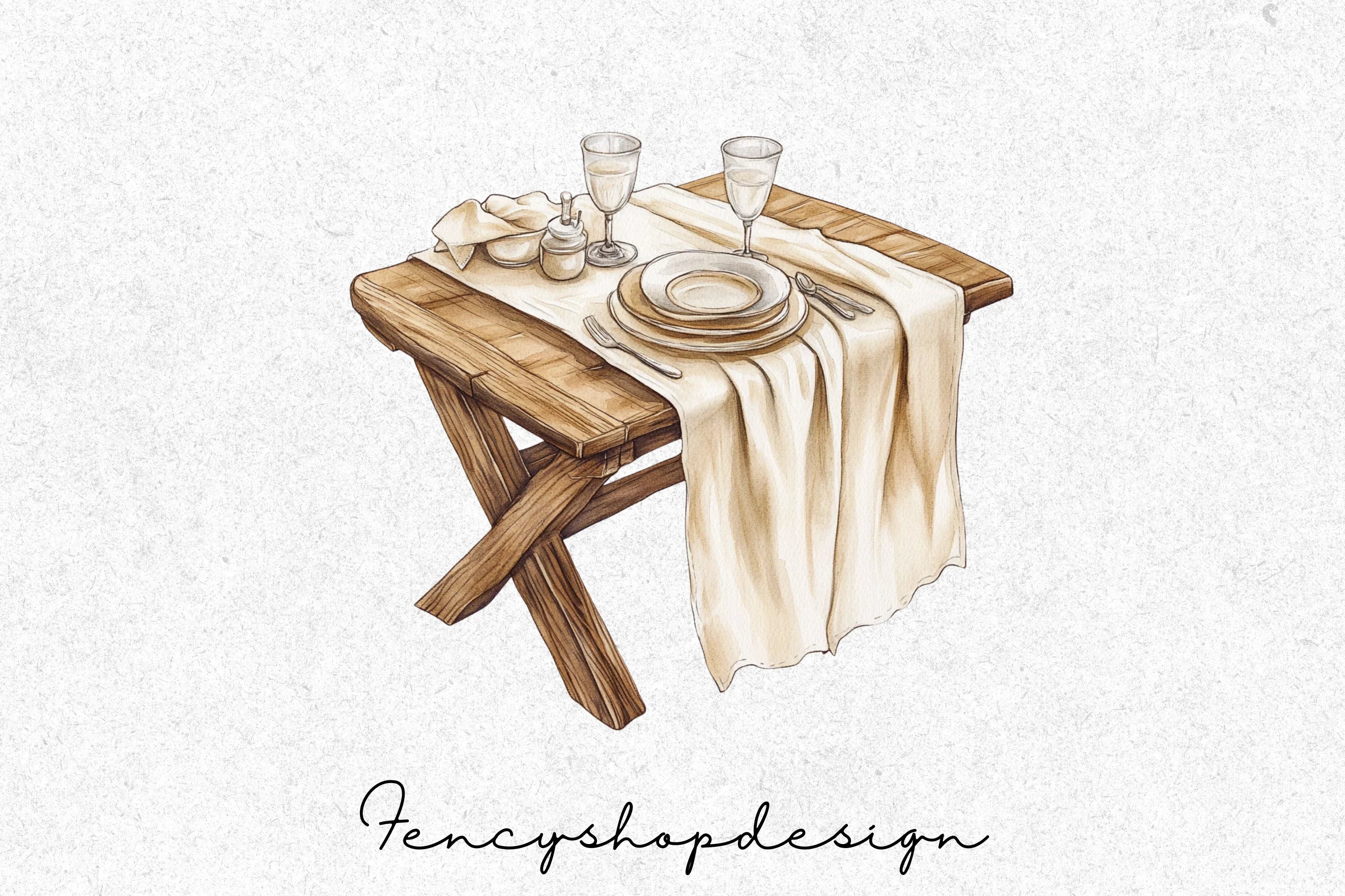 Rustic Wooden Tables Clipart Bundle - Image 2