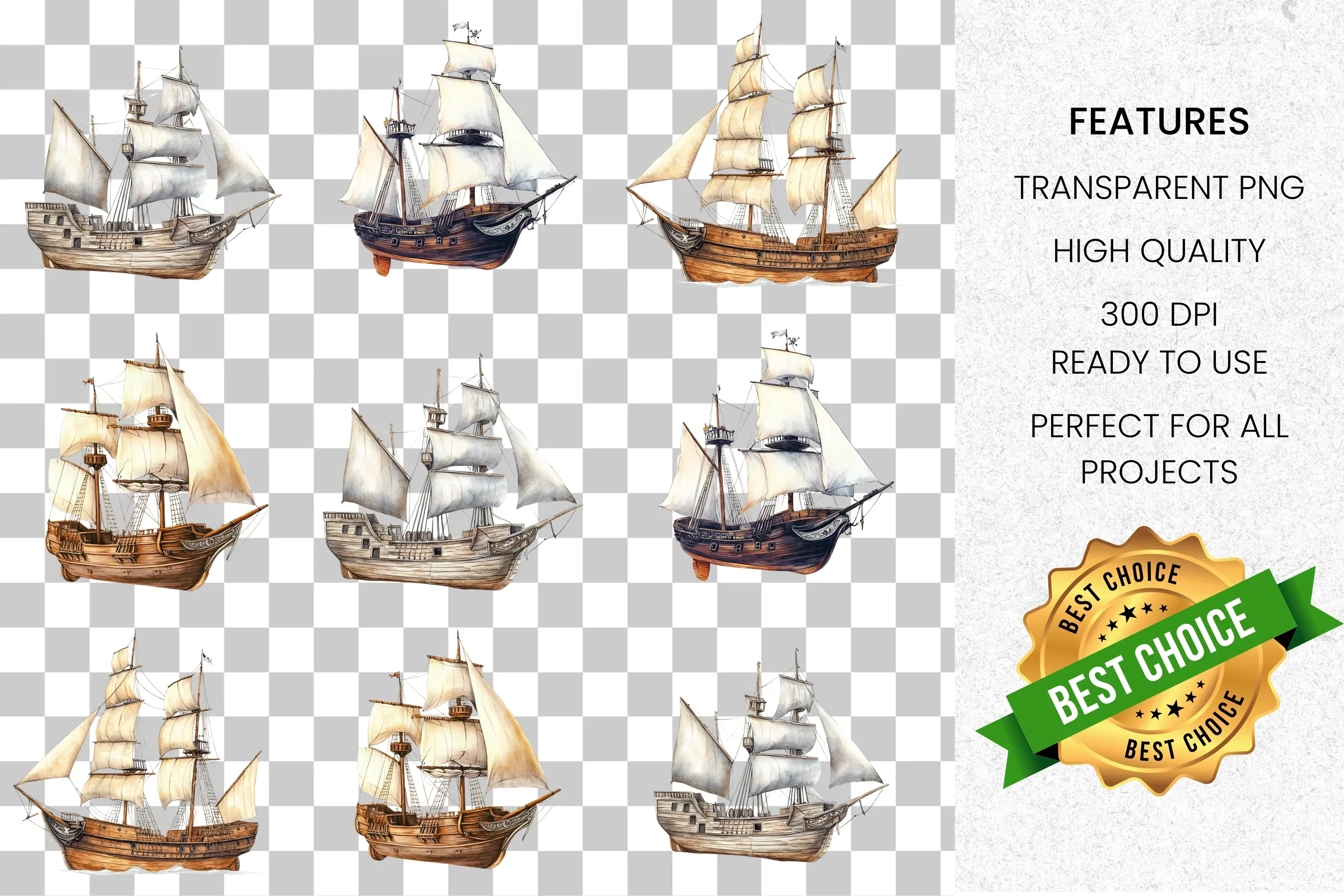 Sailing Ships Clipart Bundle - Image 2