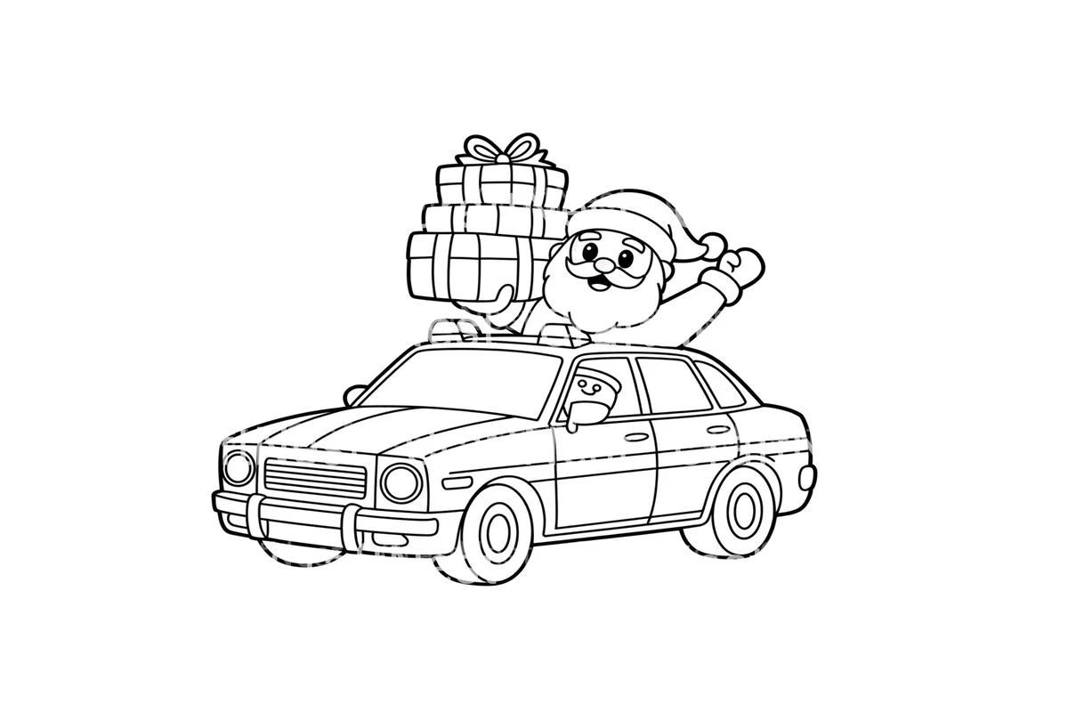 Santa and Elf Delivering Gifts by Car Coloring Books - Image 2