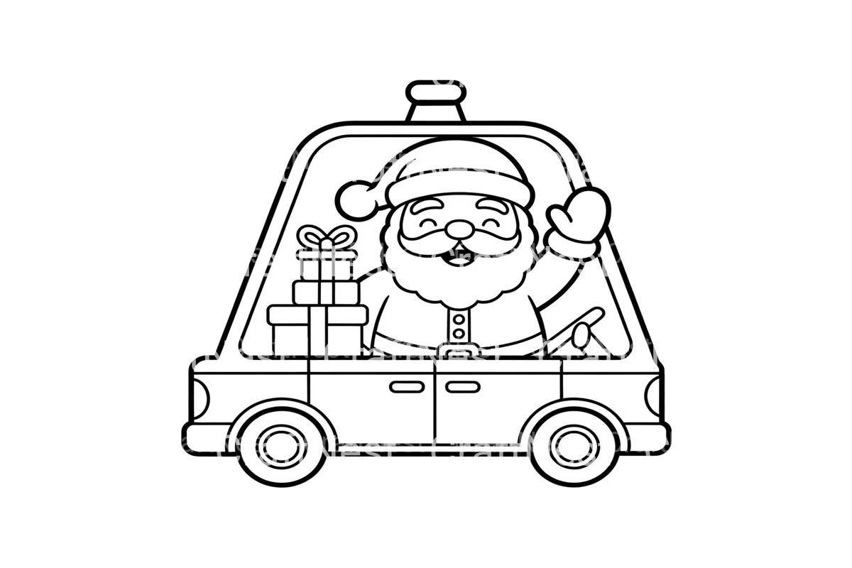 Santa and Elf Delivering Gifts by Car Coloring Books - Image 3