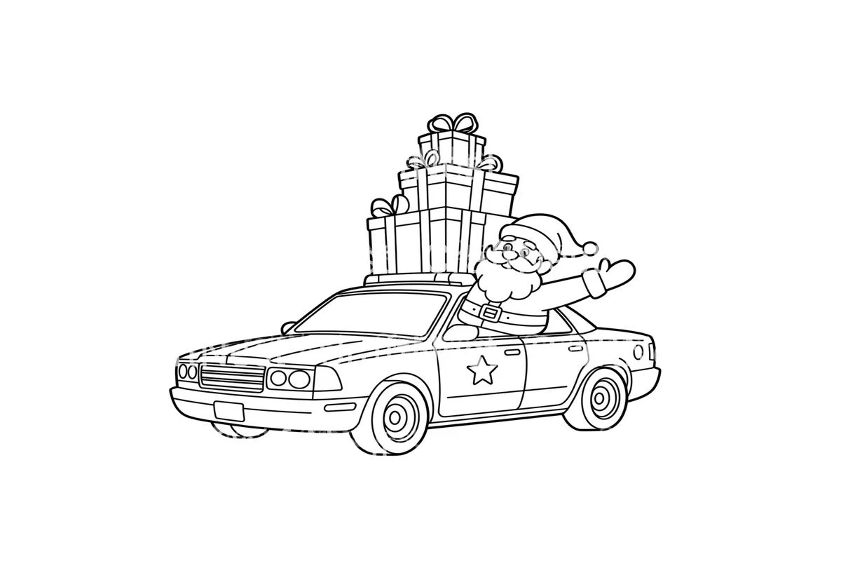 Santa and Elf Delivering Gifts by Car Coloring Books - Image 4