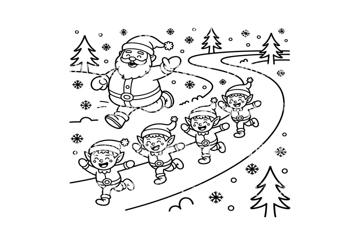 Santa and Elves Running Coloring Books - Image 3
