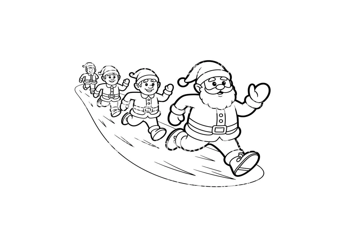 Santa and Elves Running Coloring Books - Image 4