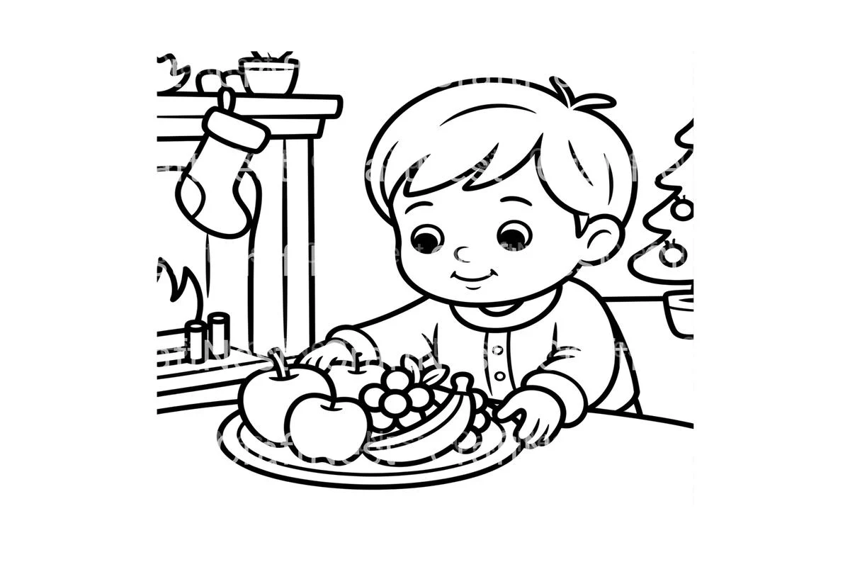 Santa and Kids with Fruit Coloring Books - Image 3