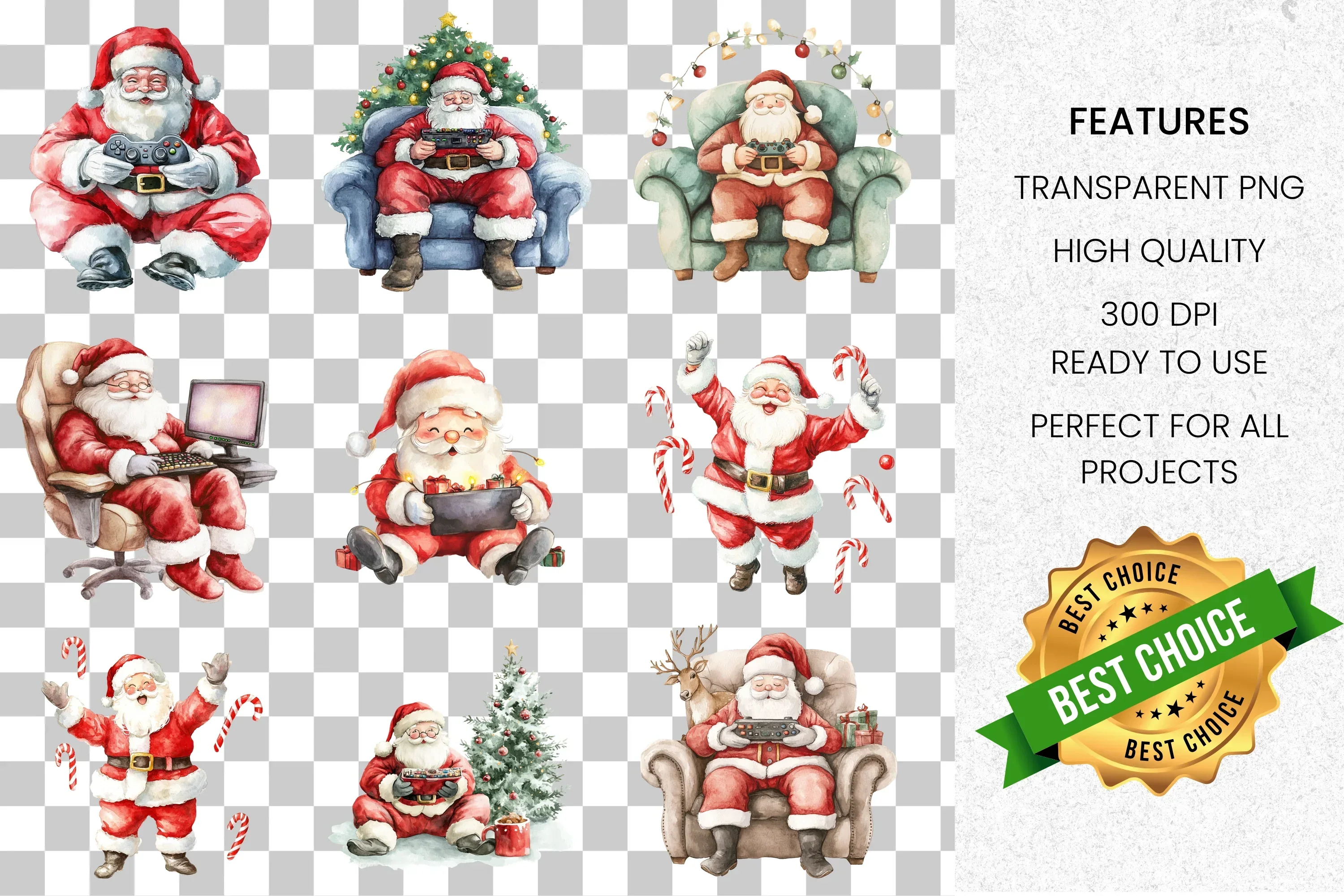 Santa Claus Gaming Clipart Bundle