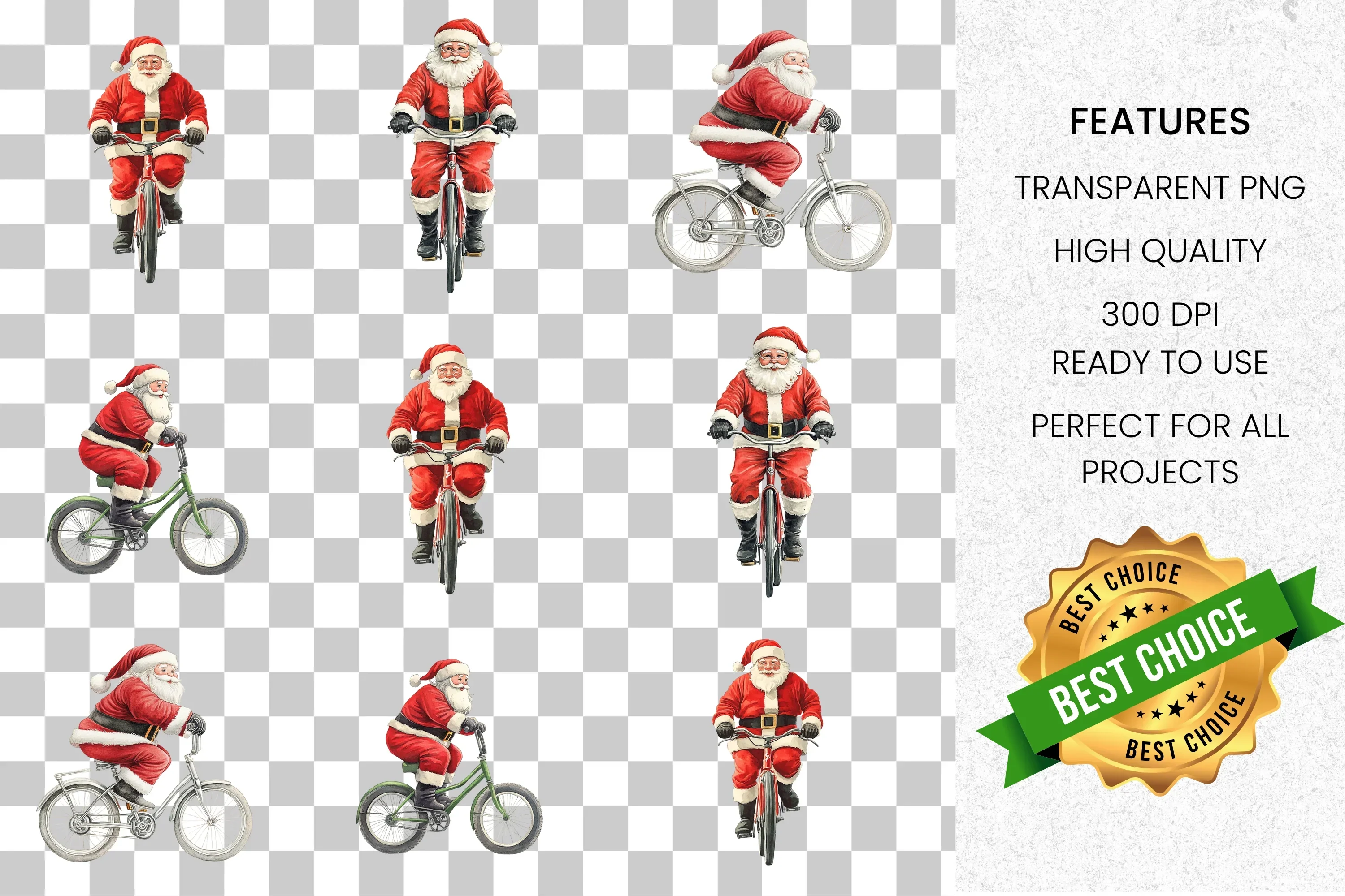 Santa Claus on Bicycle Clipart Bundle - Image 2