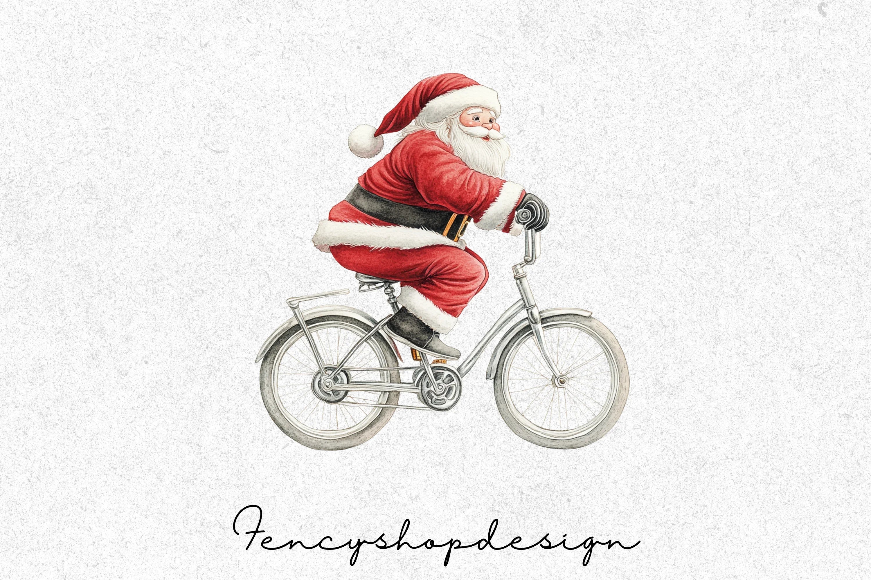 Santa Claus on Bicycle Clipart Bundle - Image 4
