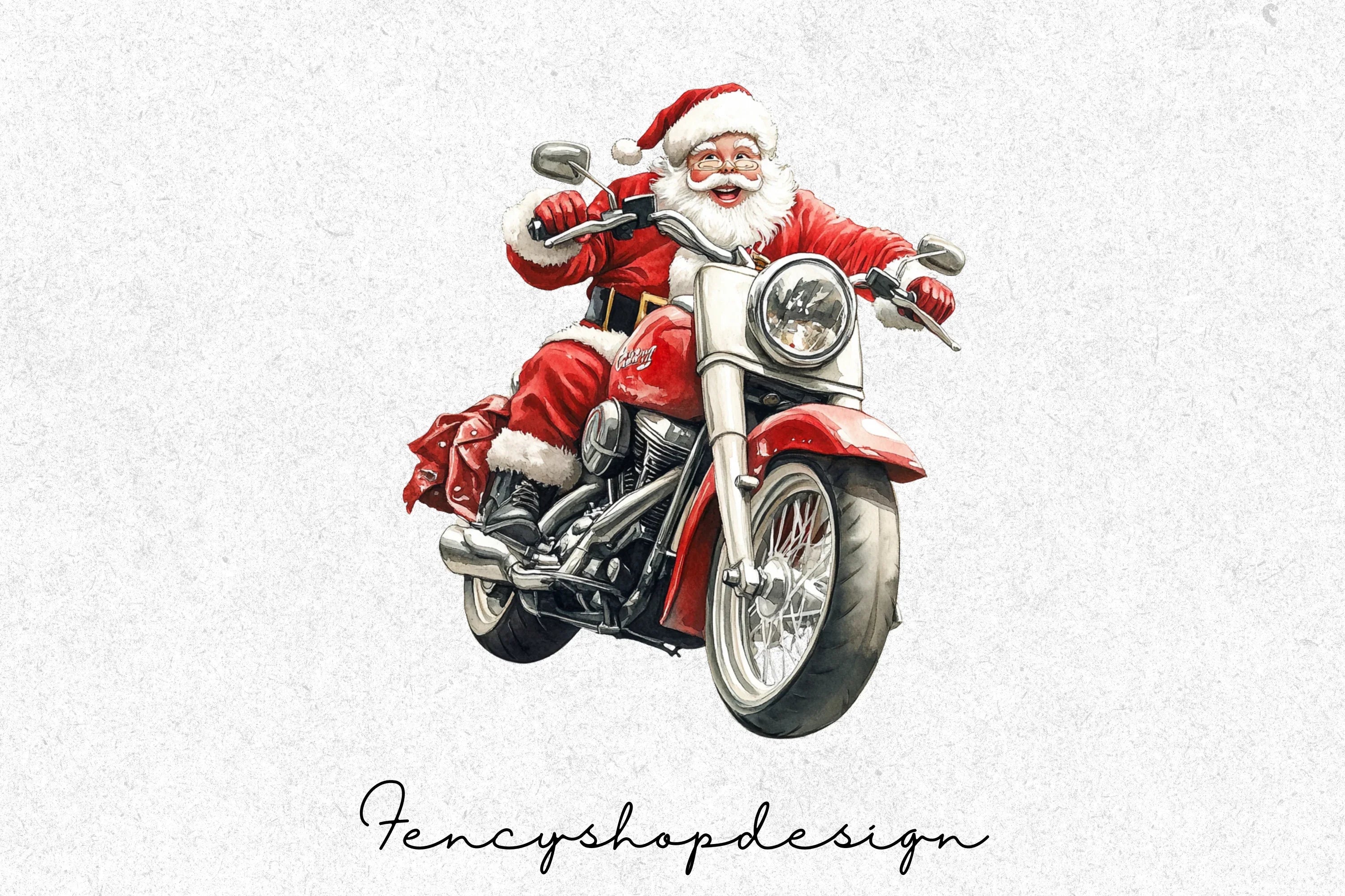 Santa Claus on Motorcycle Clipart Bundle - Image 6