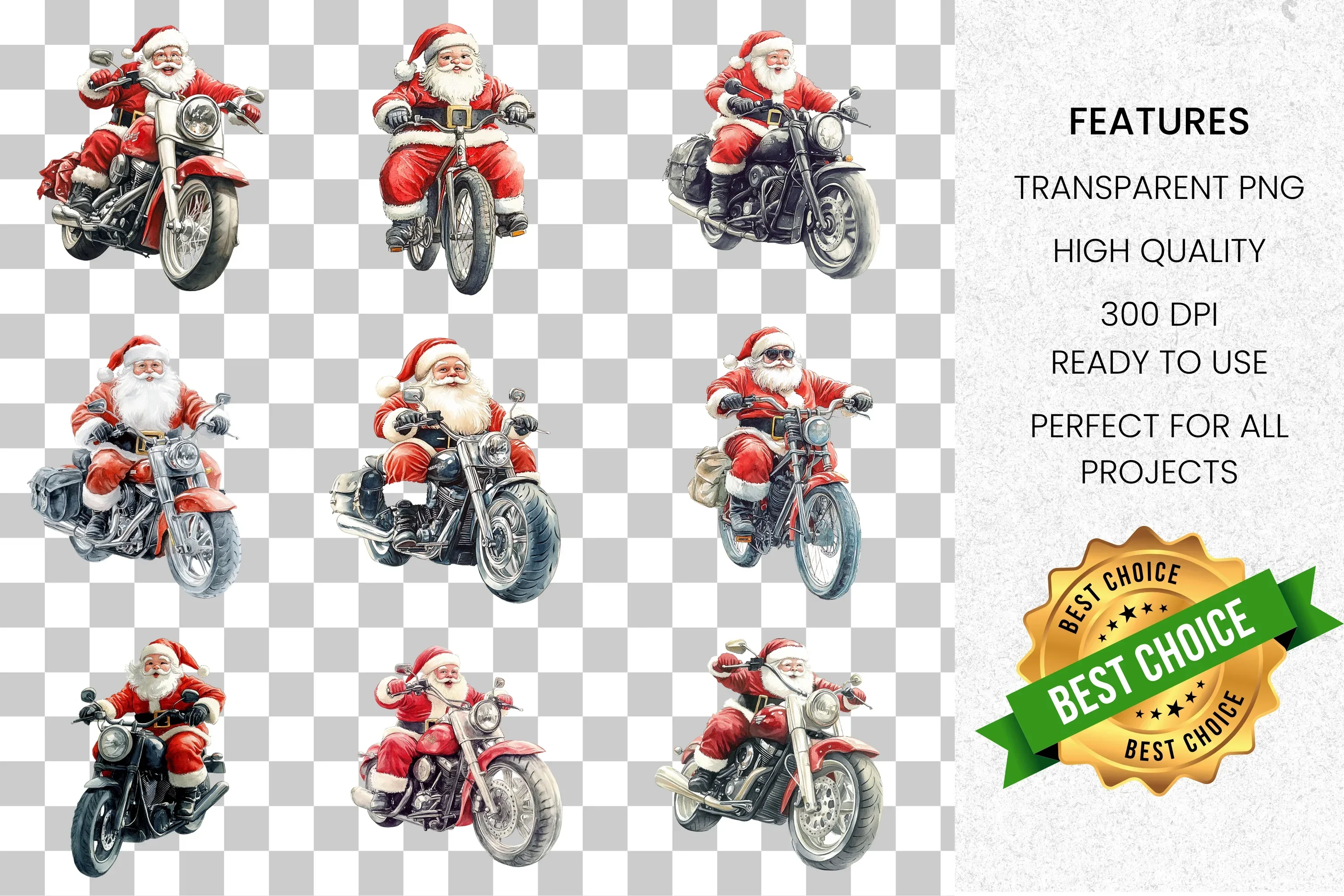 Santa Claus on Motorcycle Clipart Bundle - Image 8