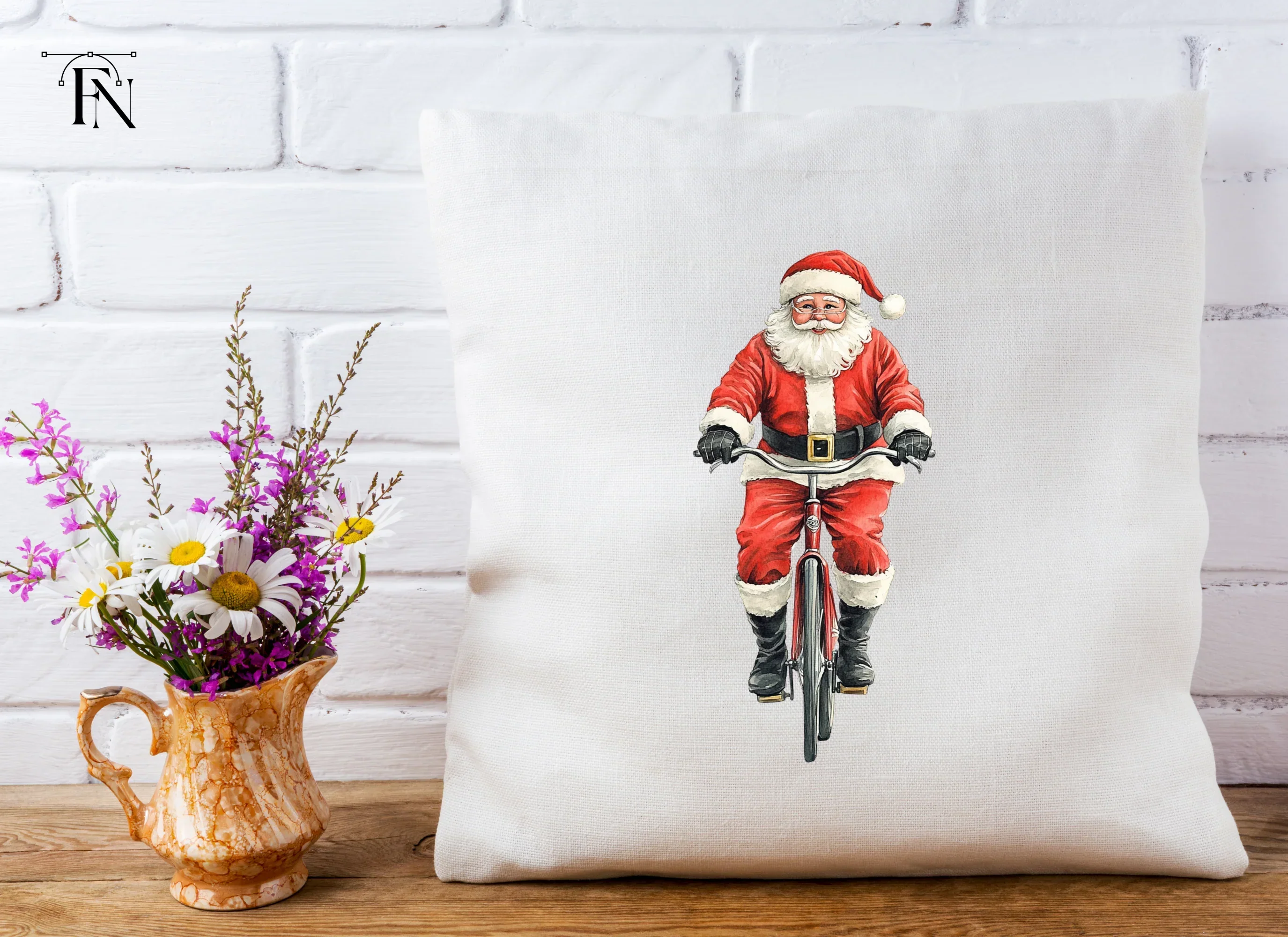 Santa Claus Riding Bicycle Clipart Bundle - Image 5