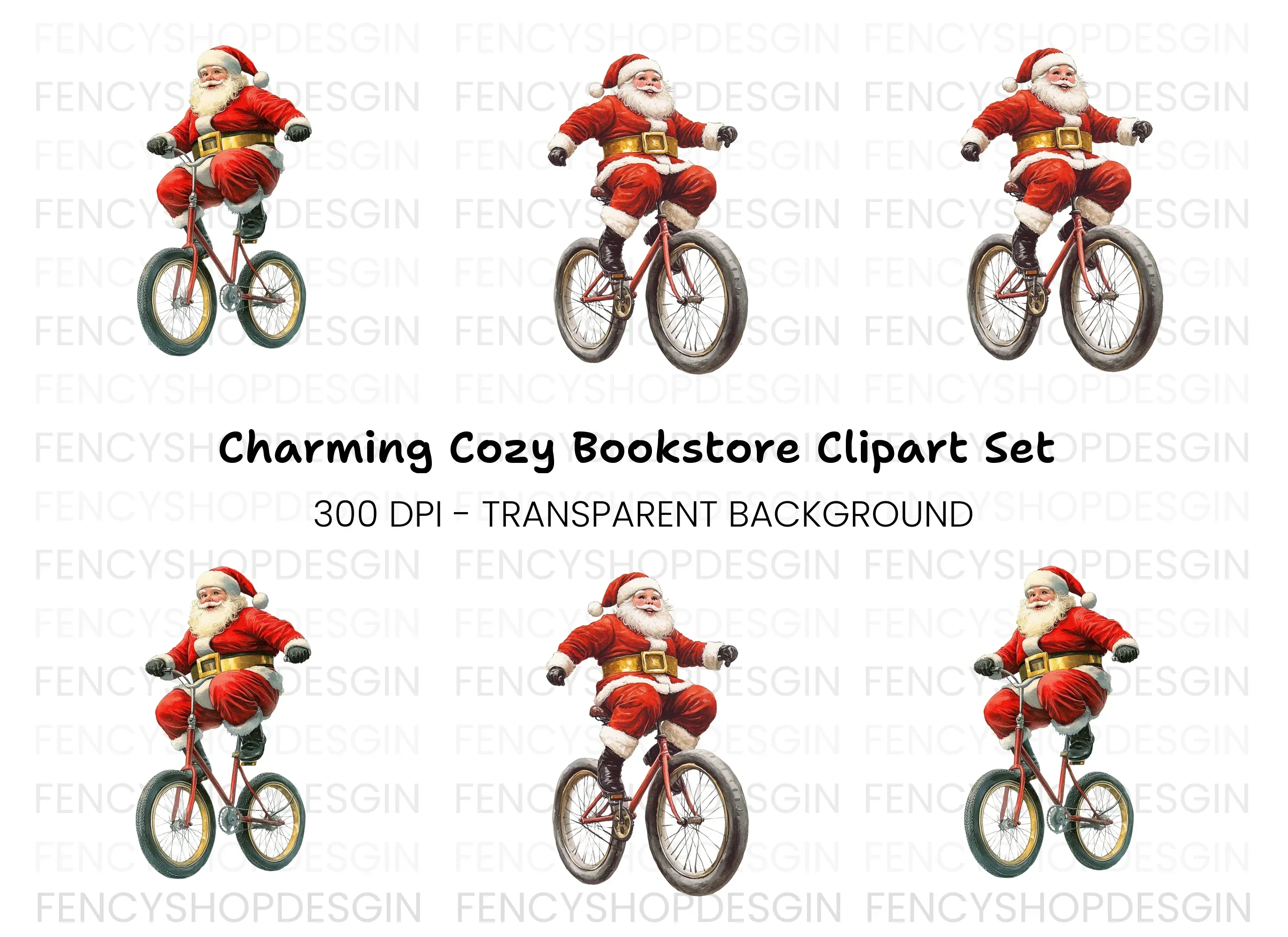 Santa Claus Riding Bicycle Clipart Bundle