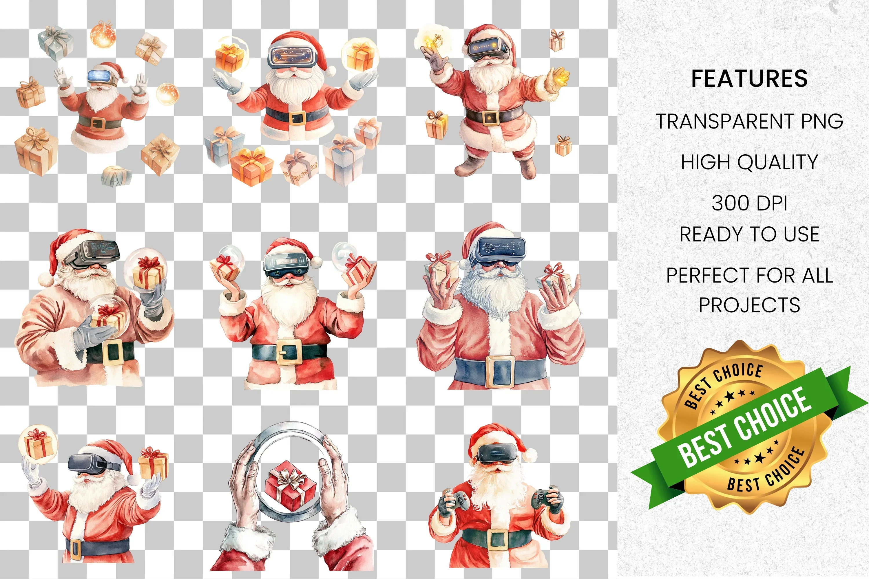 Santa Claus Snow Globe Clipart Bundle - Image 2