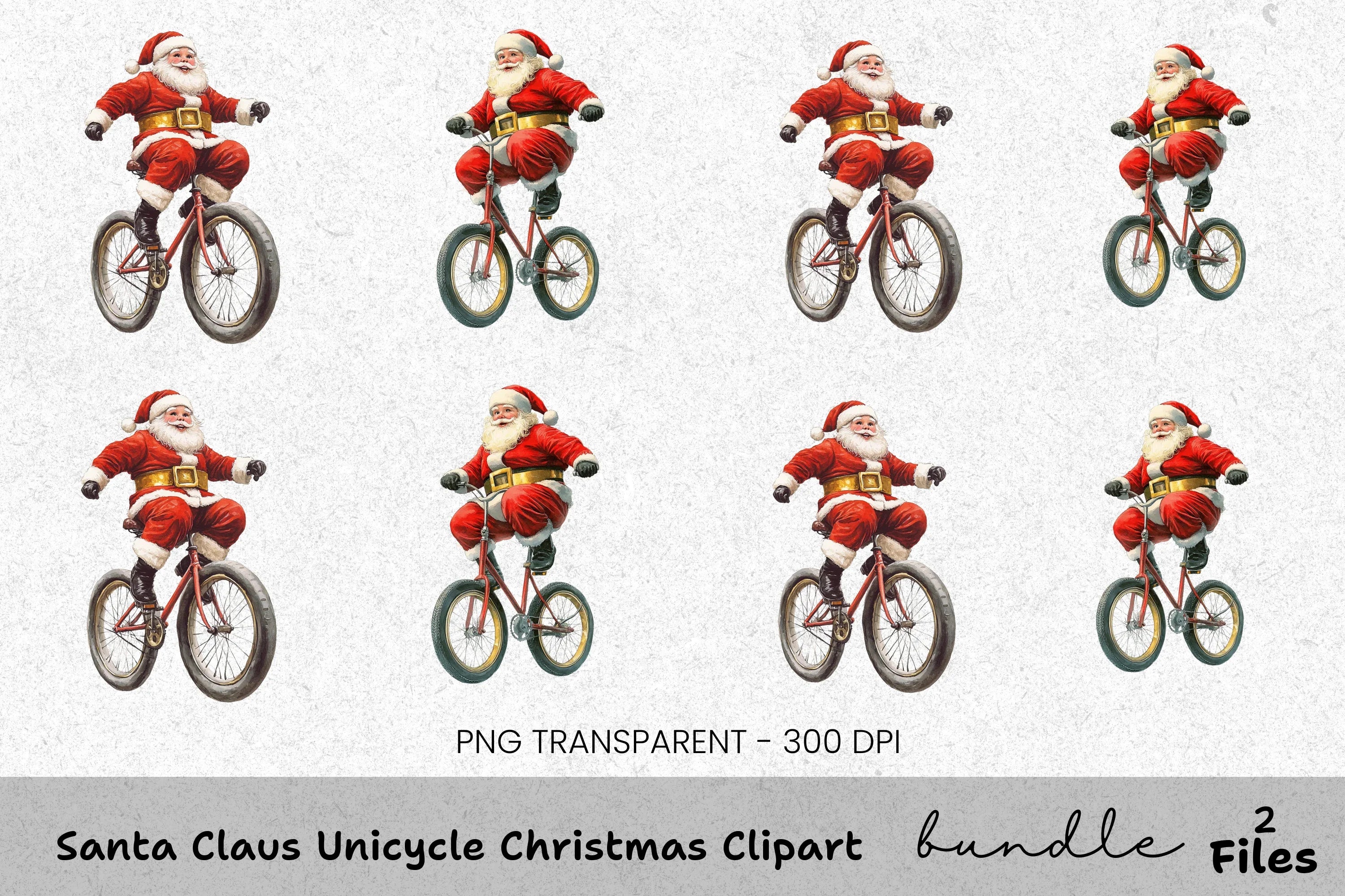 Santa Claus Unicycle Christmas Clipart Bundle
