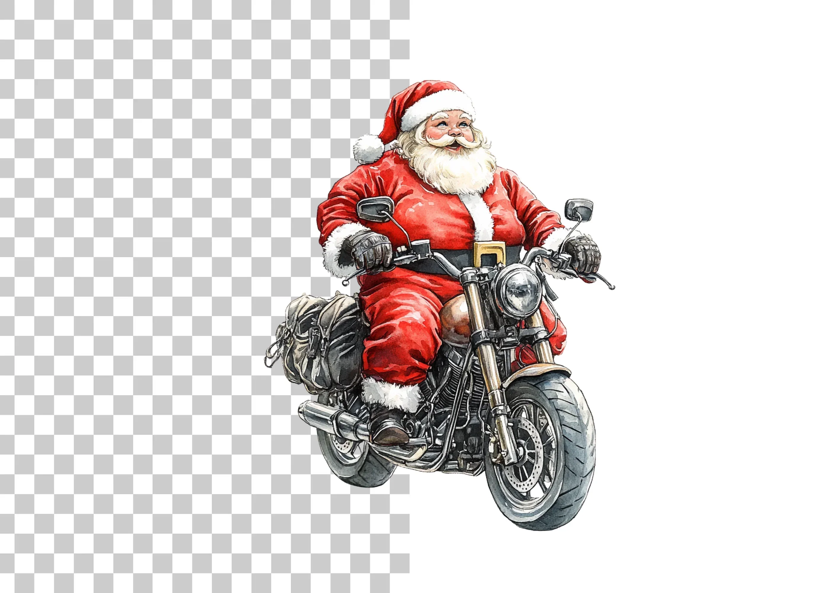 Santa Riding Motorcycle Christmas Clipart Bundle - Image 2