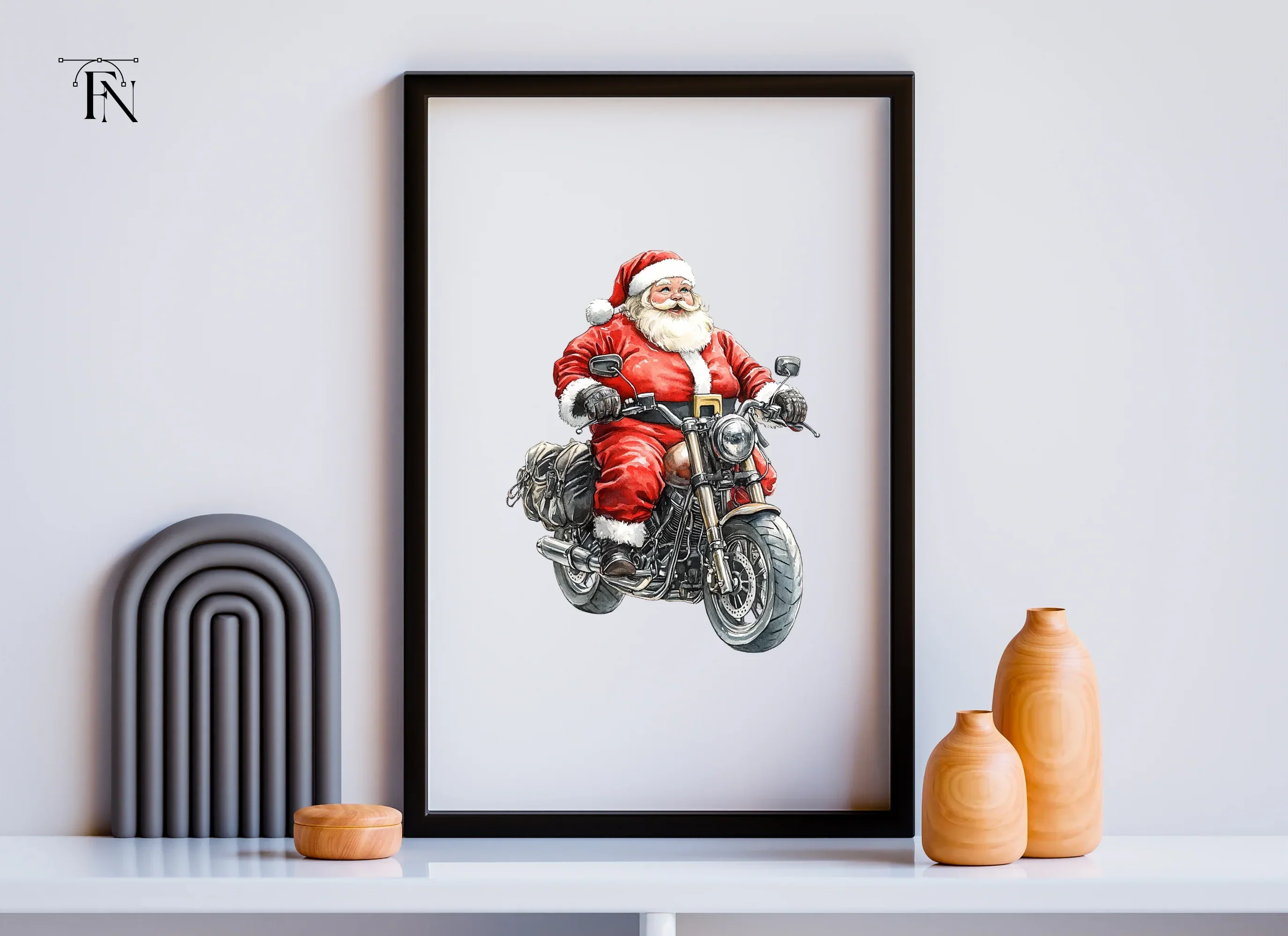 Santa Riding Motorcycle Christmas Clipart Bundle - Image 6