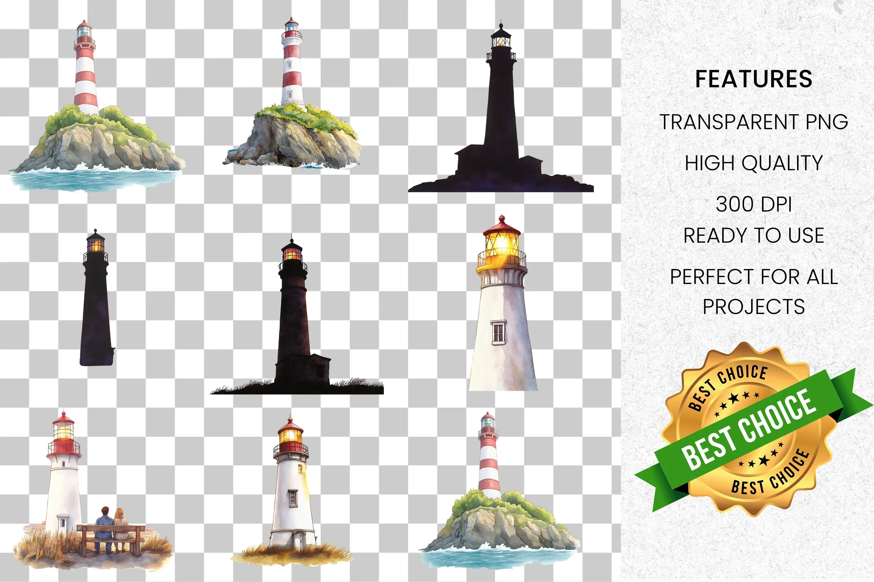 Scenic Lighthouse Clipart Bundle - Image 8