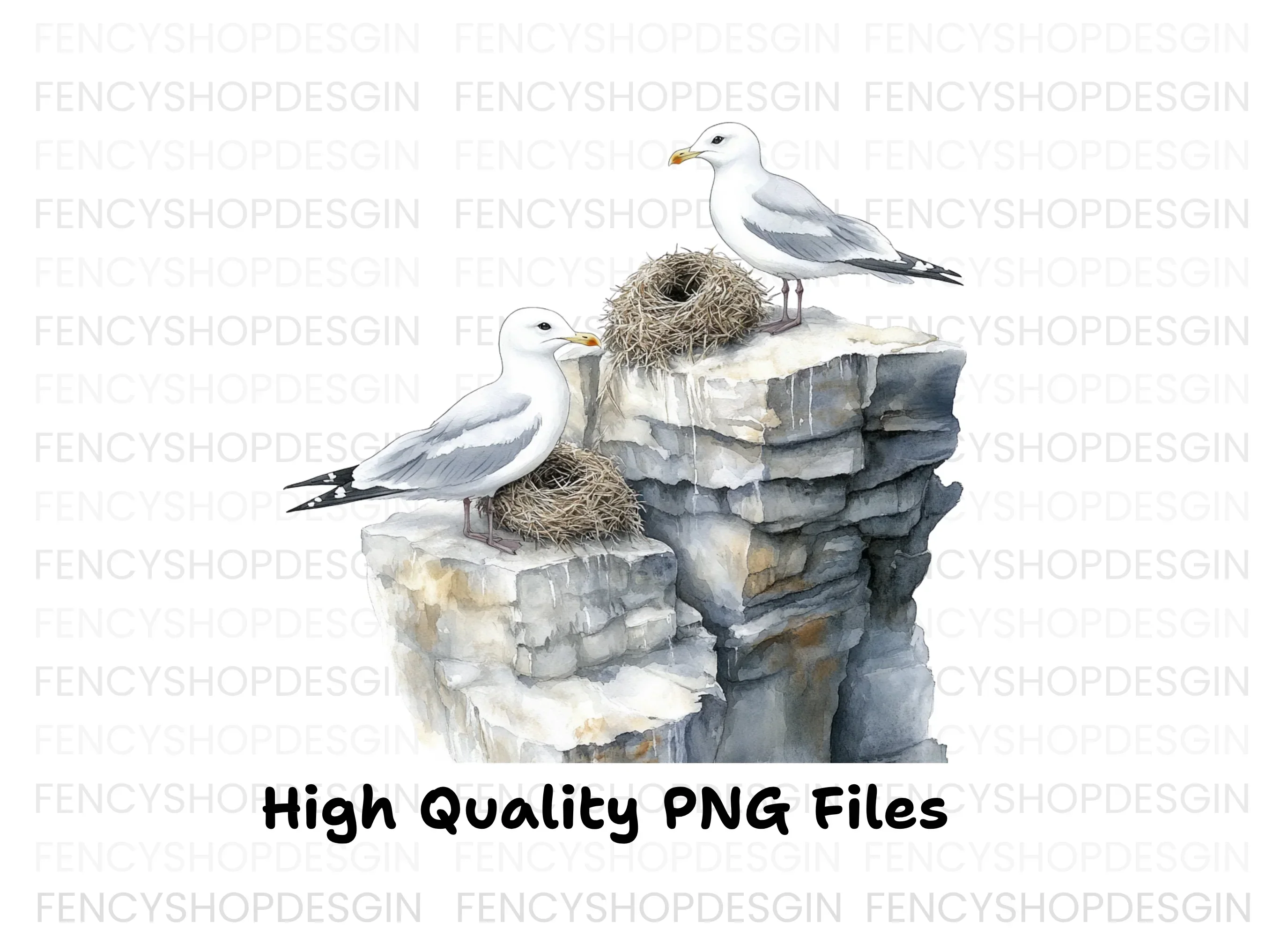 Seagulls on Rocks with Nests Clipart Bundle - Image 3