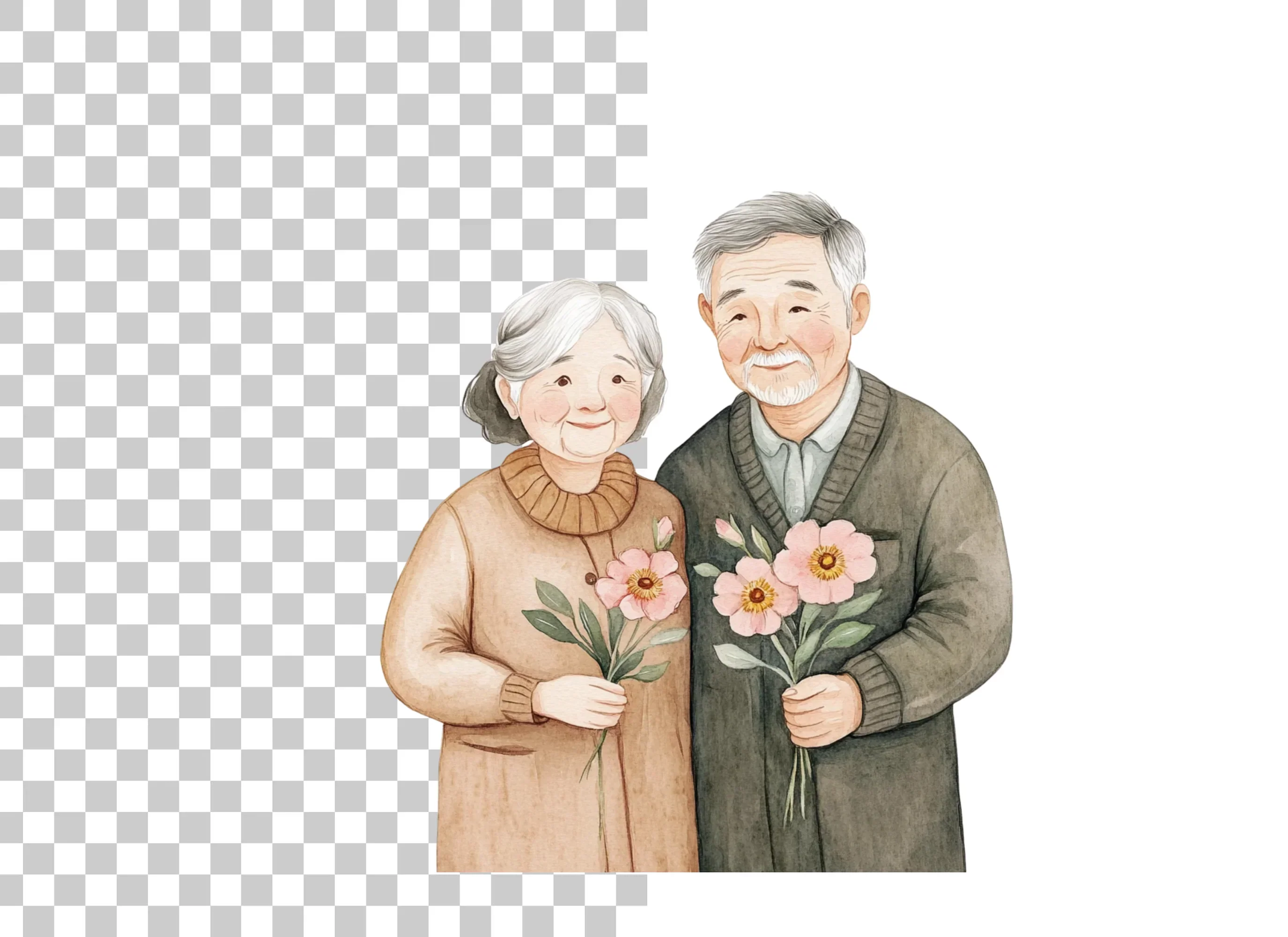 Senior Couples Holding Flowers Clipart Bundle - Image 2