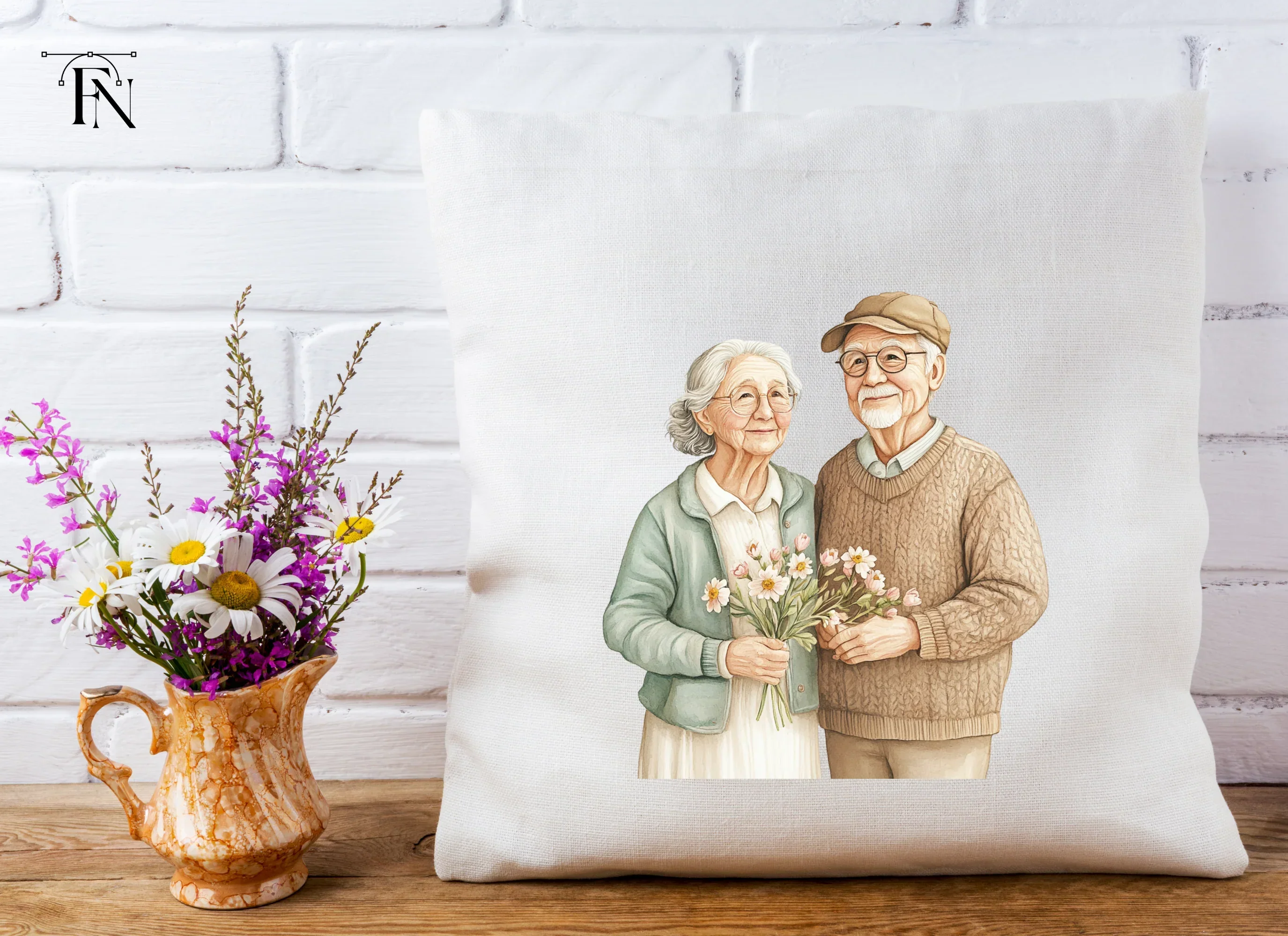 Senior Couples Holding Flowers Clipart Bundle - Image 5
