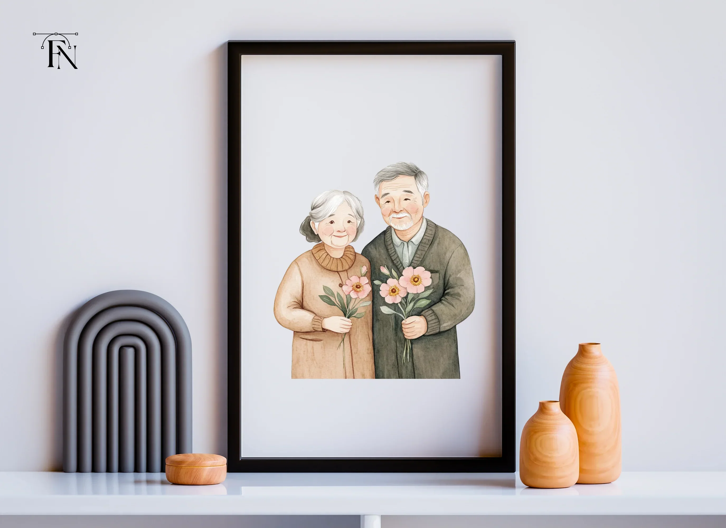 Senior Couples Holding Flowers Clipart Bundle - Image 6