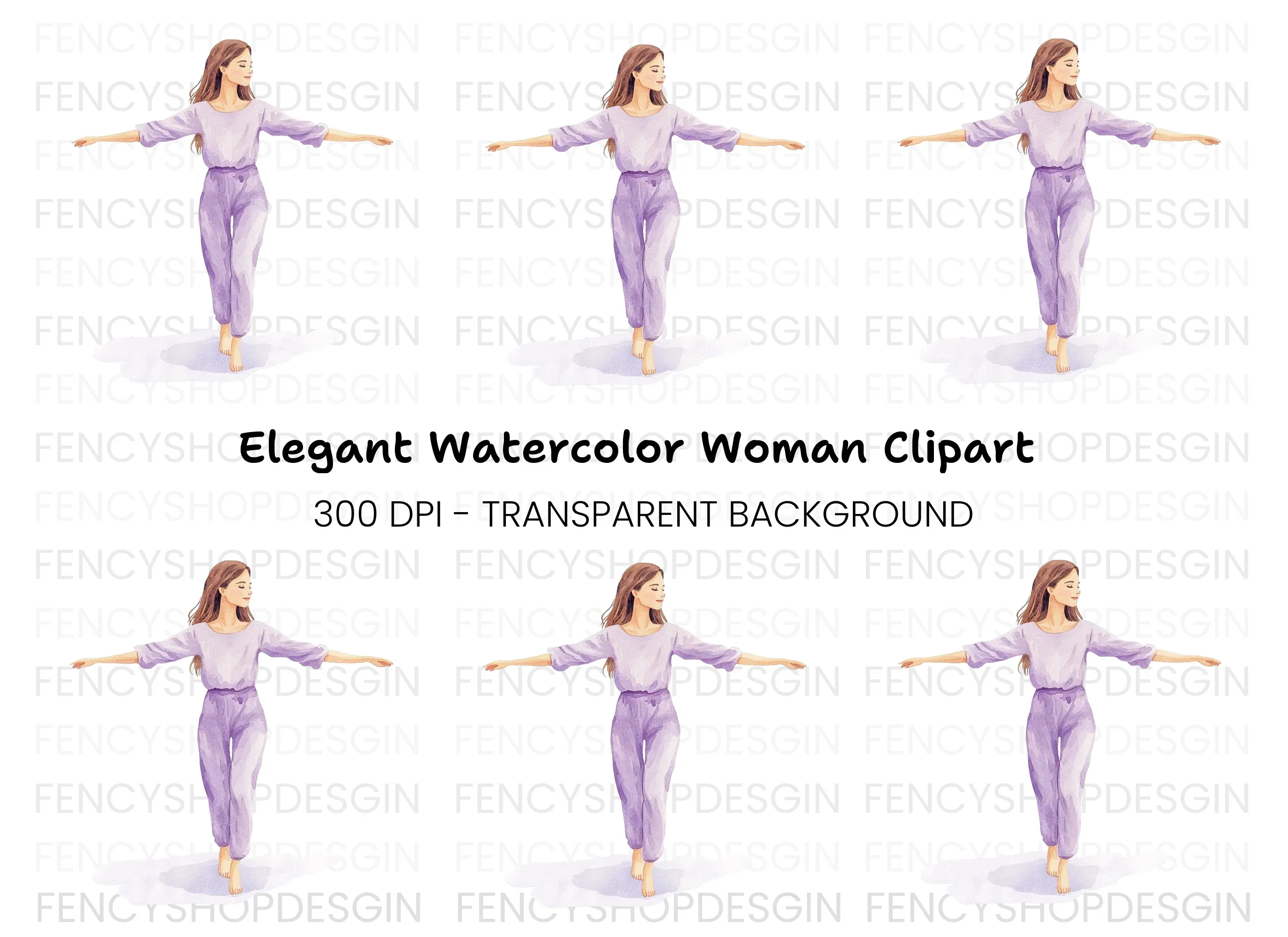Serene Woman Balancing Clipart Bundle