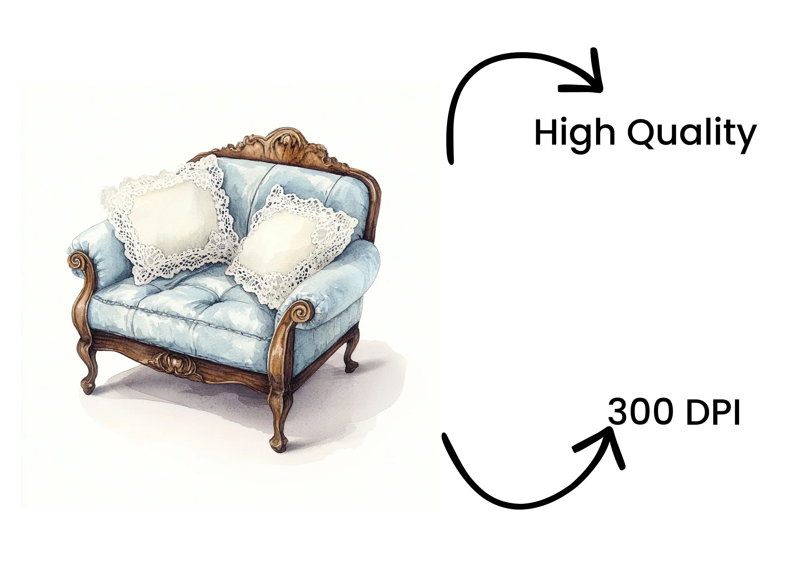 Shabby Chic Blue Armchair Clipart Bundle - Image 4