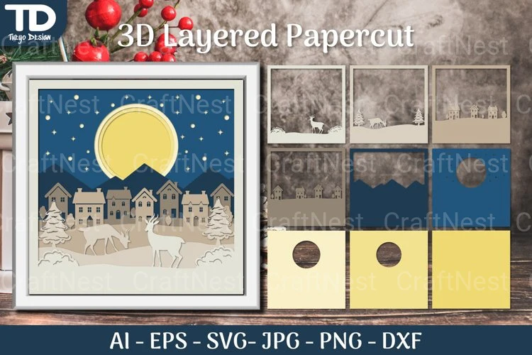 Shadow Box Christmas Layered Papercut SVG - Image 2