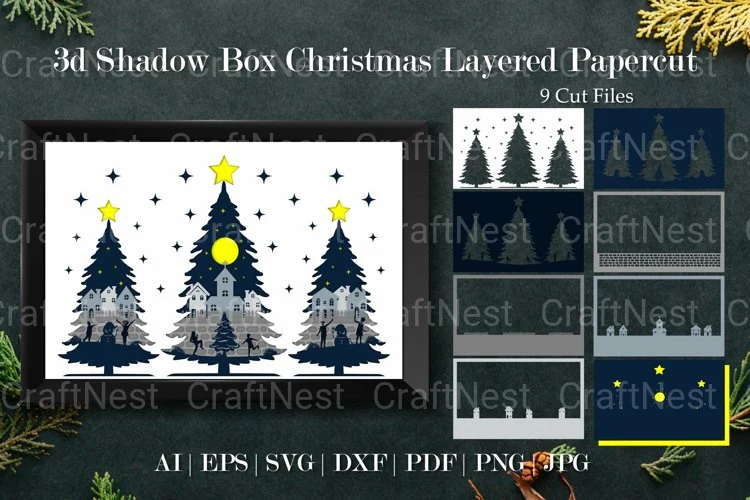 Shadow Box Christmas Scene Layered Papercut SVG - Image 2