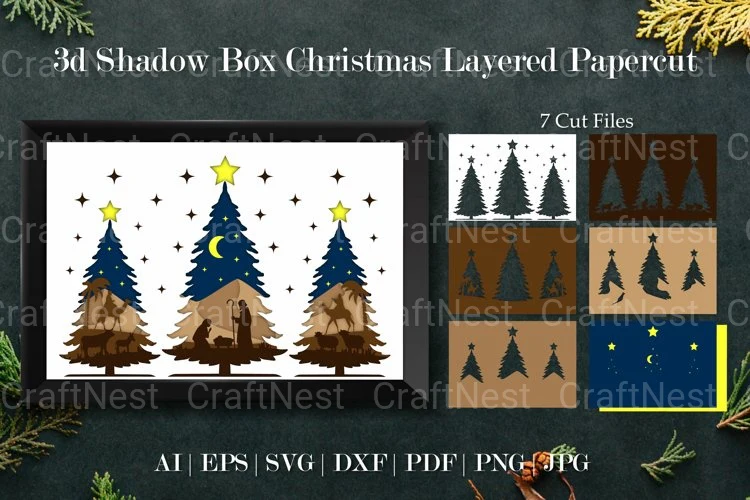Shadow Box Christmas Scene Layered Papercut SVG - Image 2