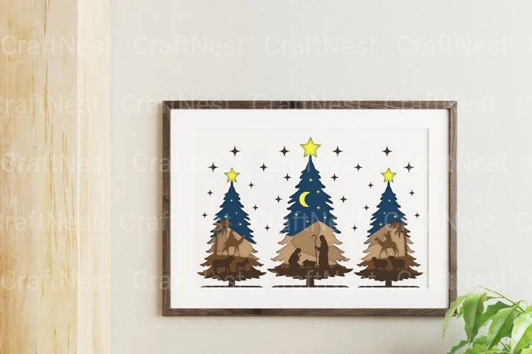 Shadow Box Christmas Scene Layered Papercut SVG - Image 4