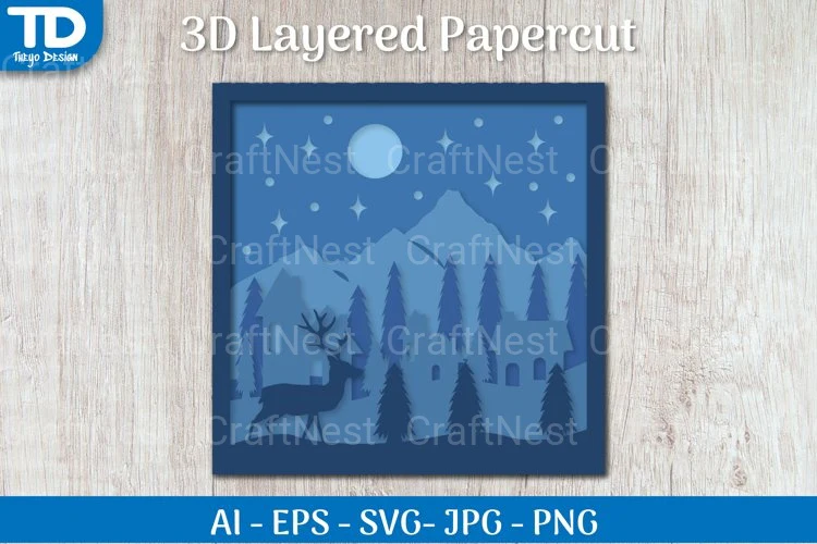 Shadow Box Christmas Scene Layered Papercut SVG - Image 2