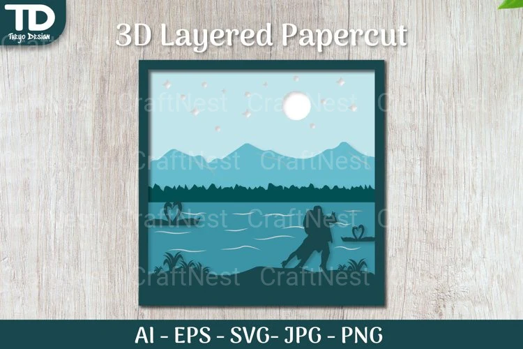 Shadow Box Dance Scene Layered Papercut SVG