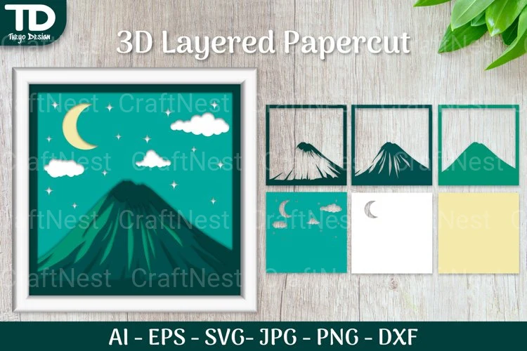 Shadow Box Mount Scene Layered Papercut SVG - Image 2