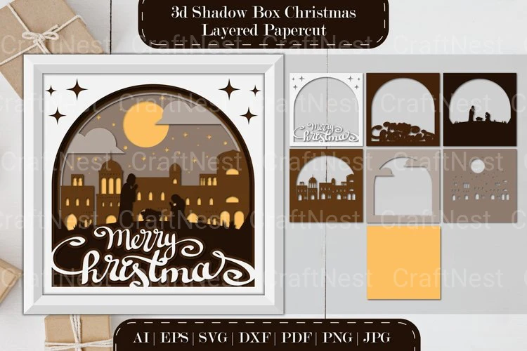 Shadow Nativity Scene Layered Papercut SVG