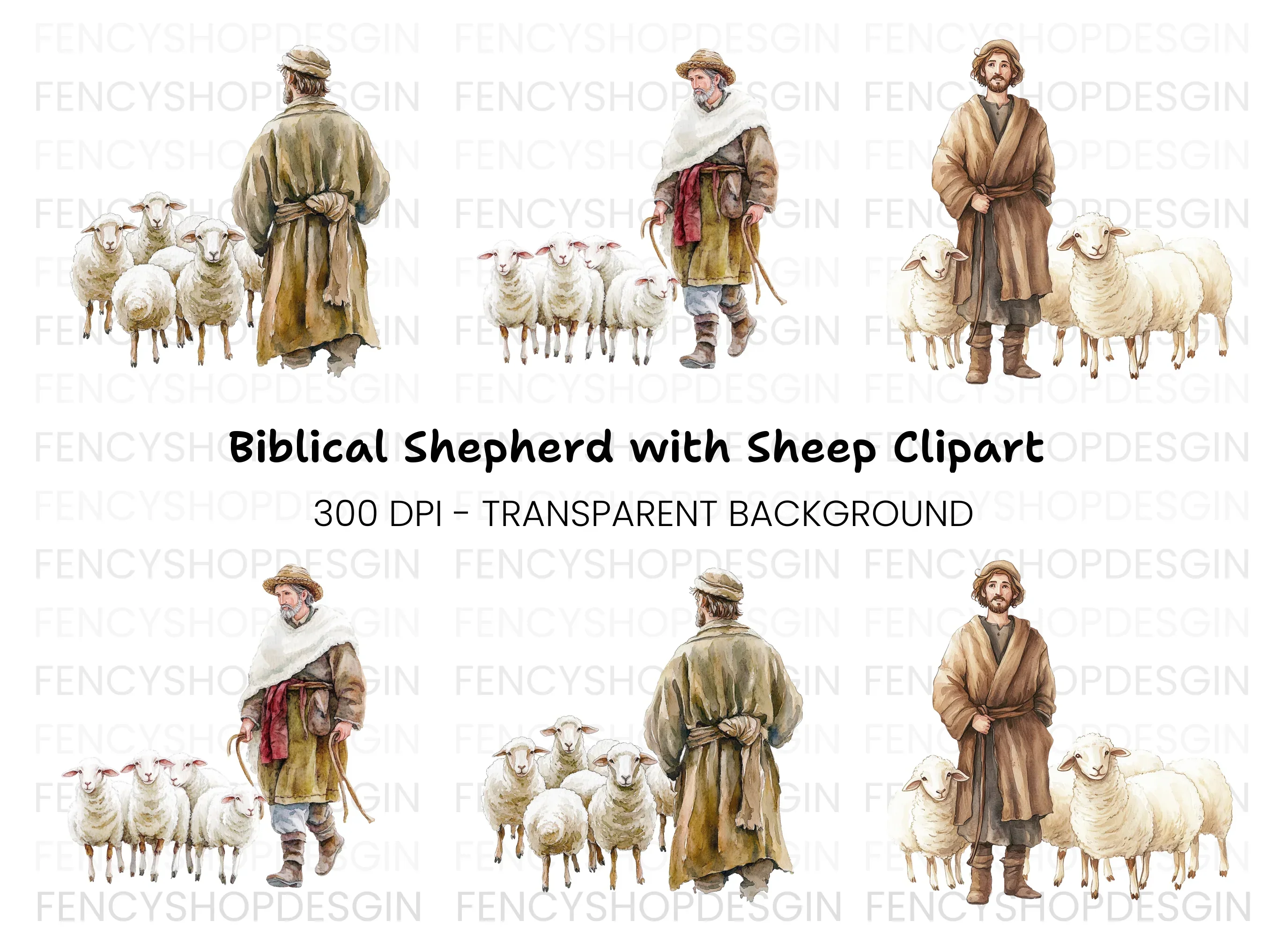 Shepherds with Sheep Clipart Bundle