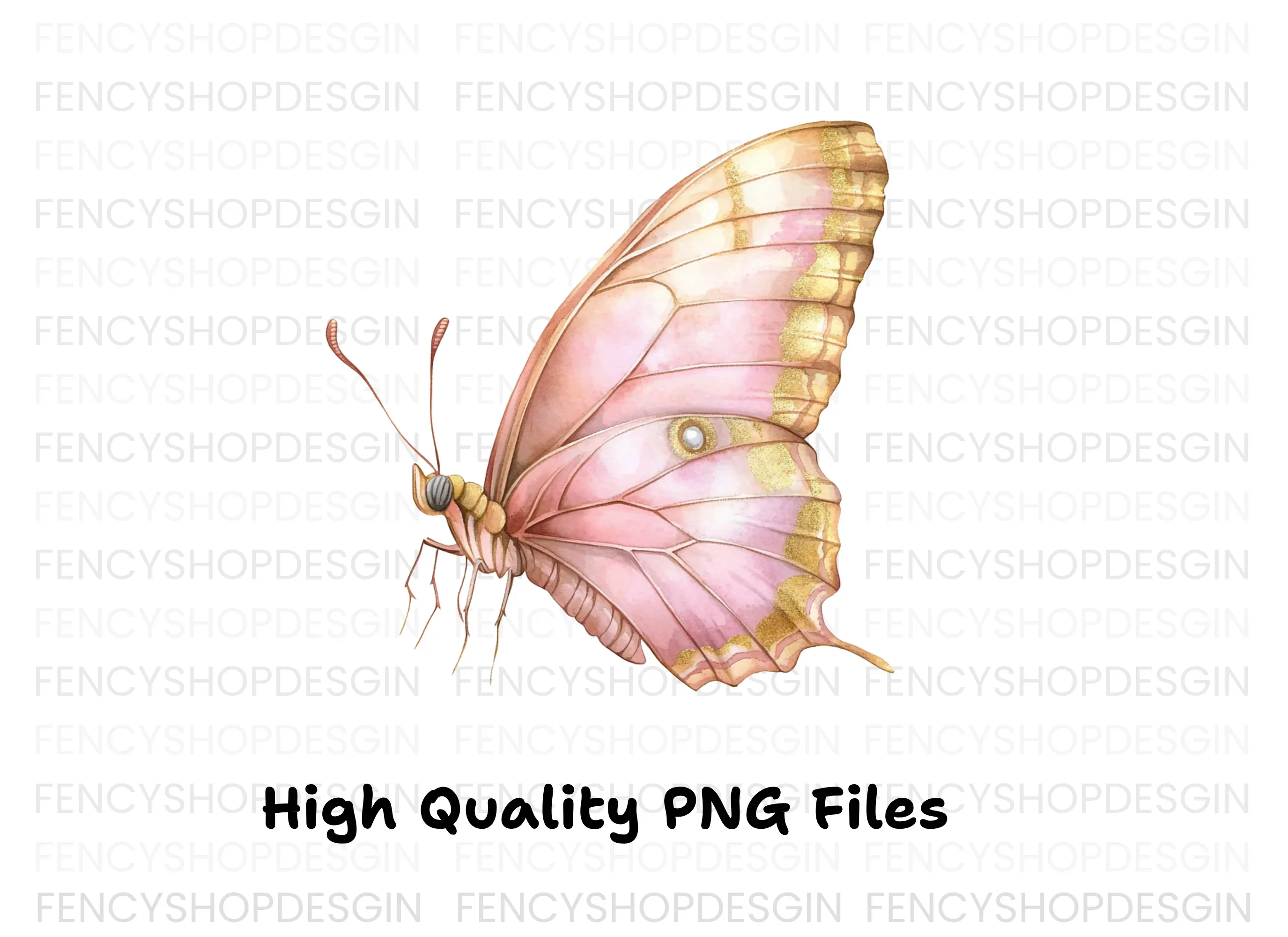 Side View Pink and Gold Butterfly Clipart Bundle - Image 3