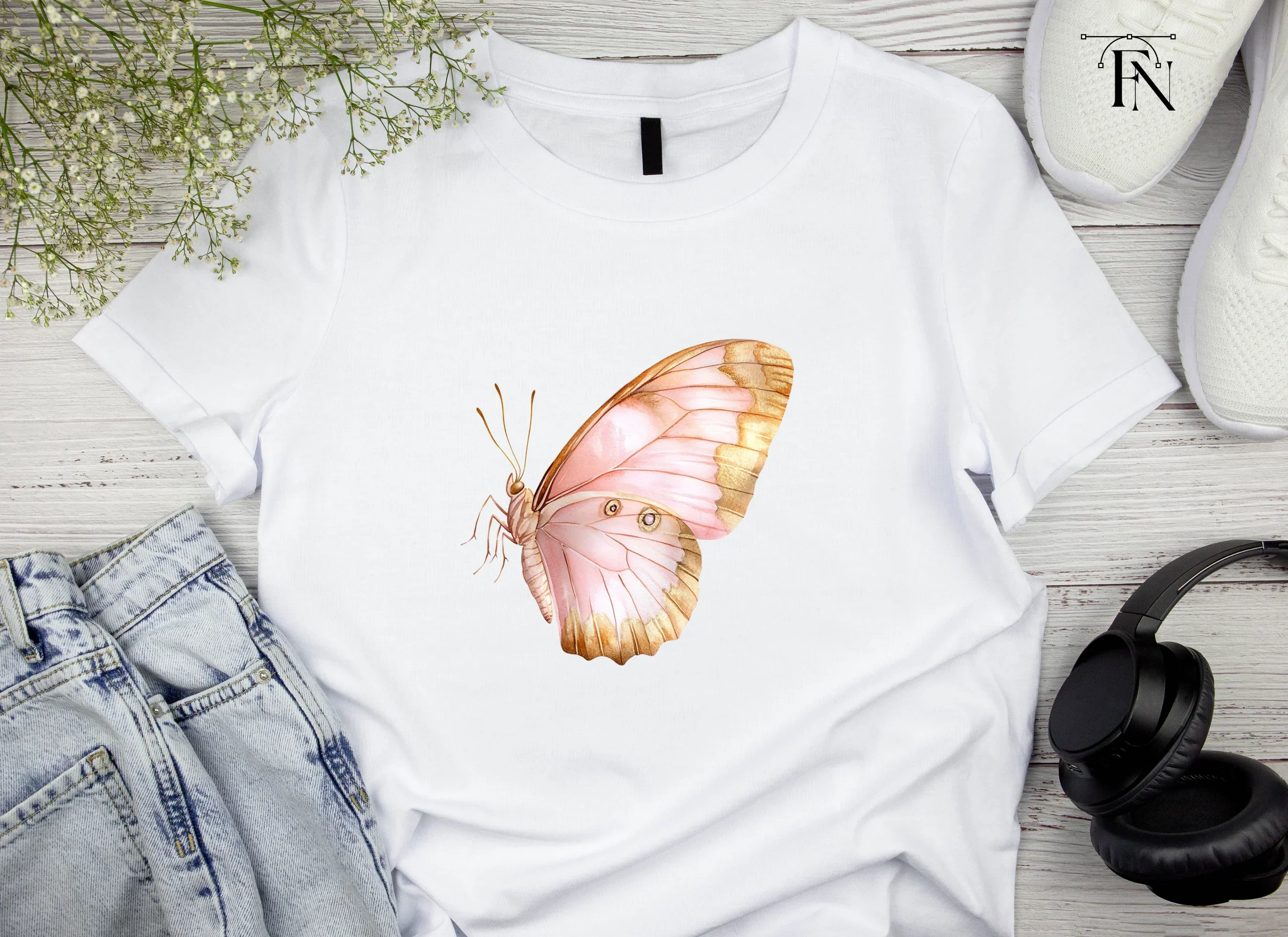 Side View Pink and Gold Butterfly Clipart Bundle - Image 4