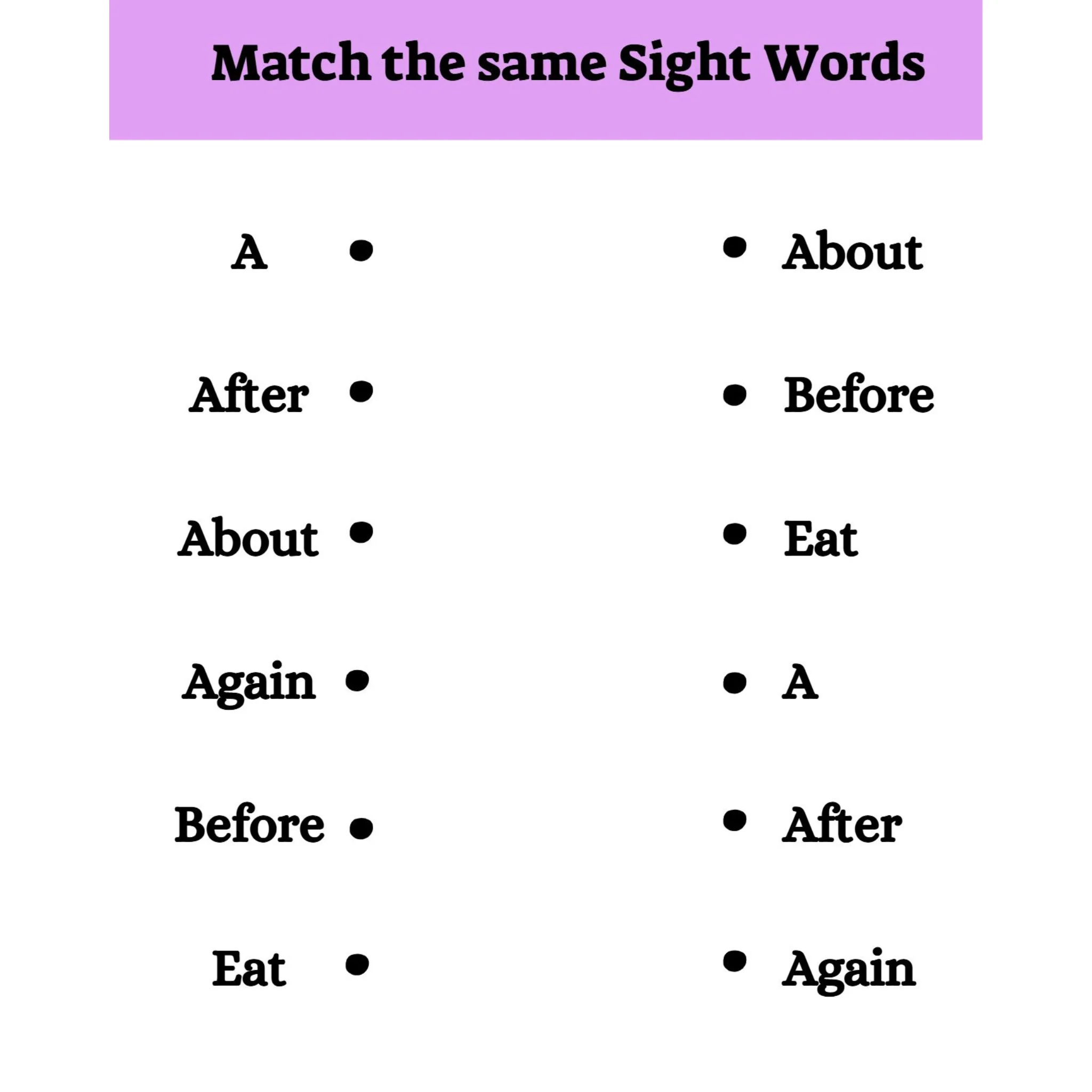 Sight Word Matching Worksheets - Image 3