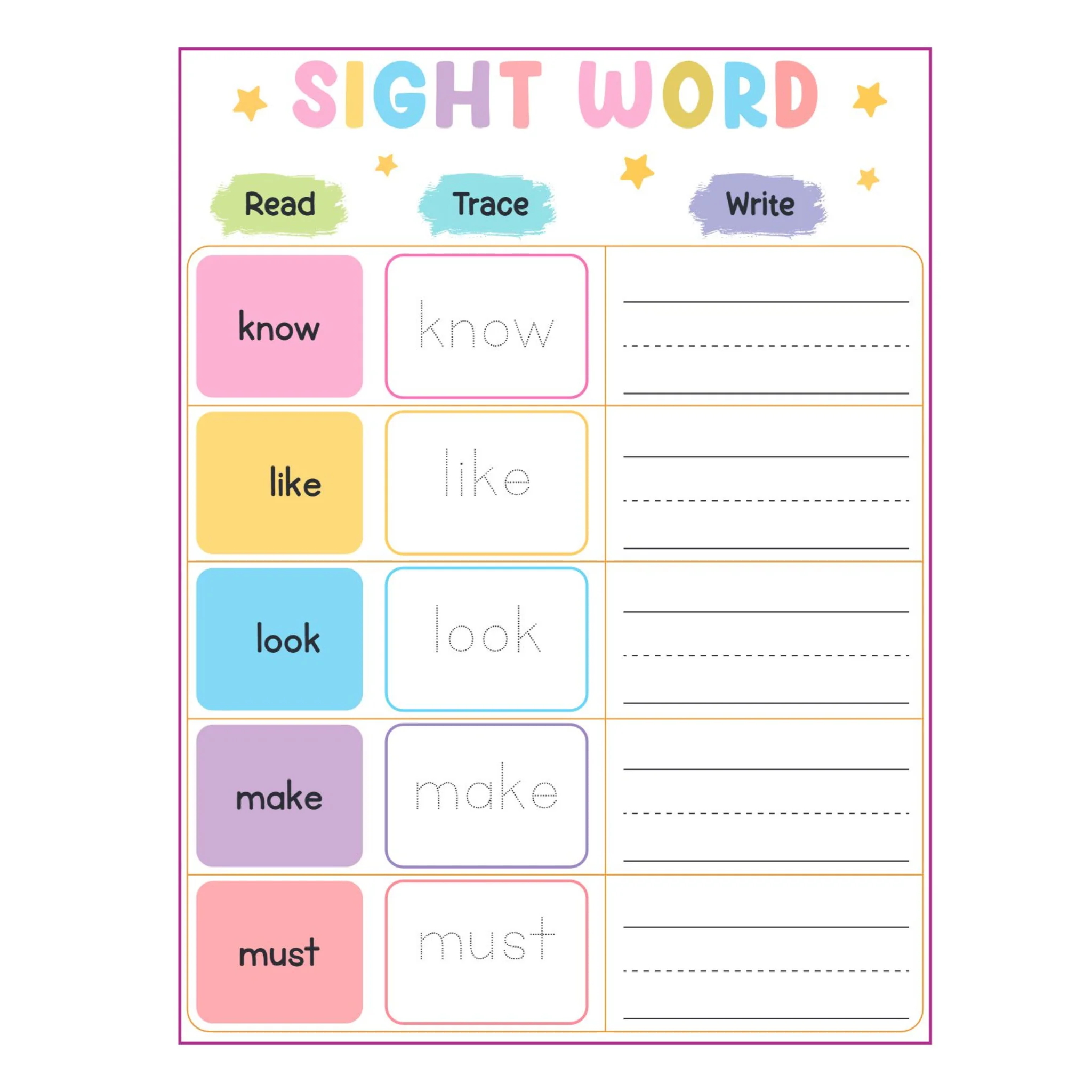 Sight Word Read Trace Write Worksheets Bundle - Image 3