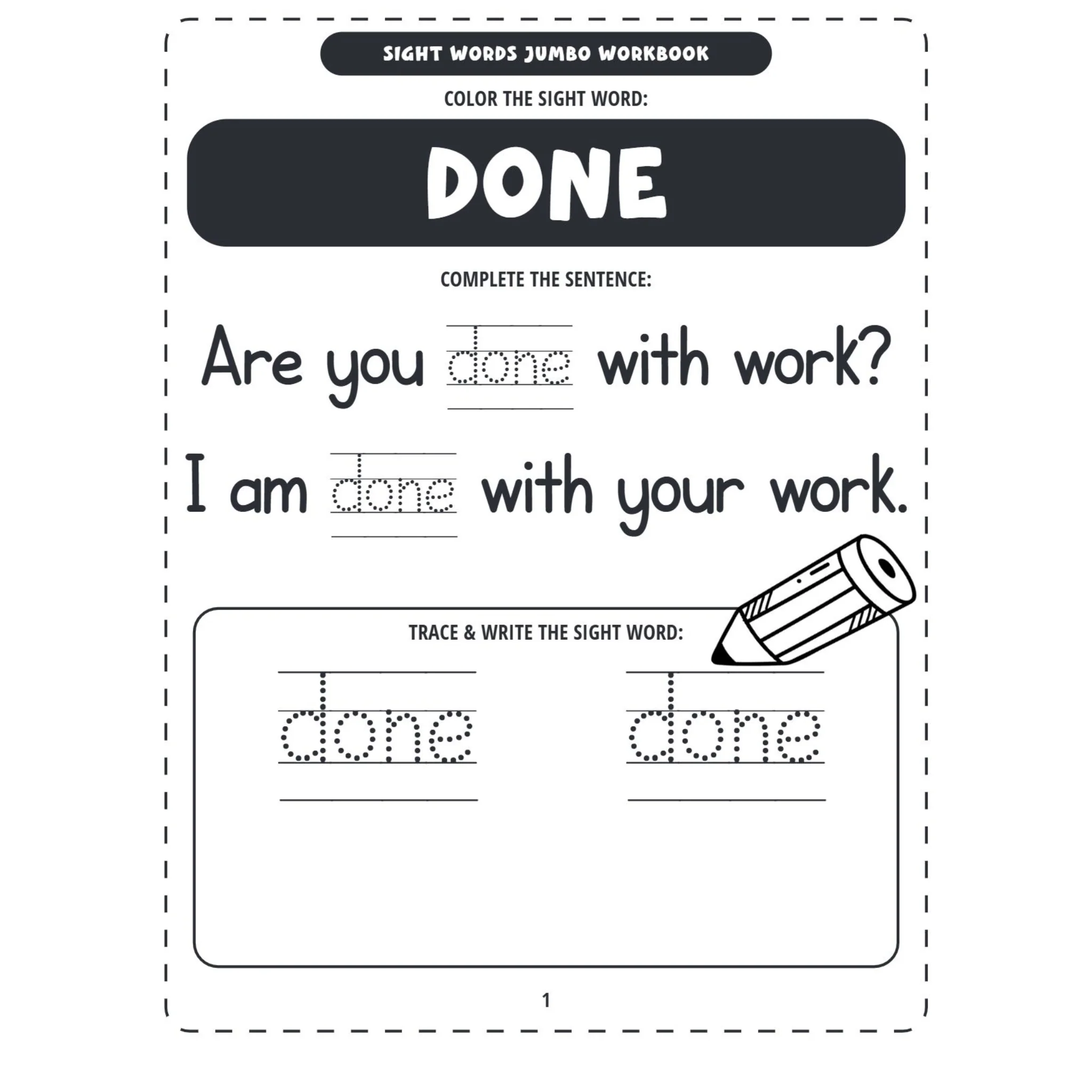 Sight Words Jumbo Workbook Trace Write Color Activities