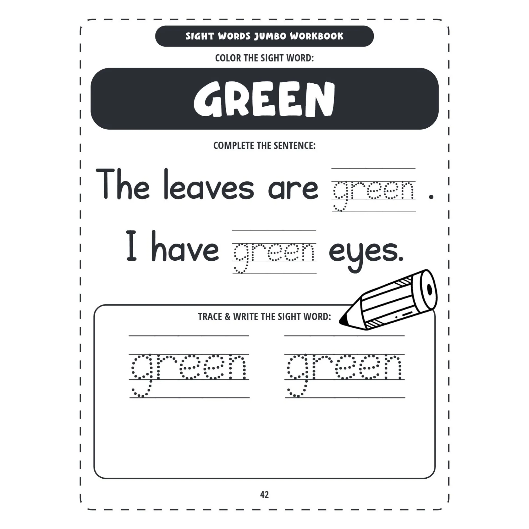 Sight Words Jumbo Workbook Trace Write Color Activities - Image 3