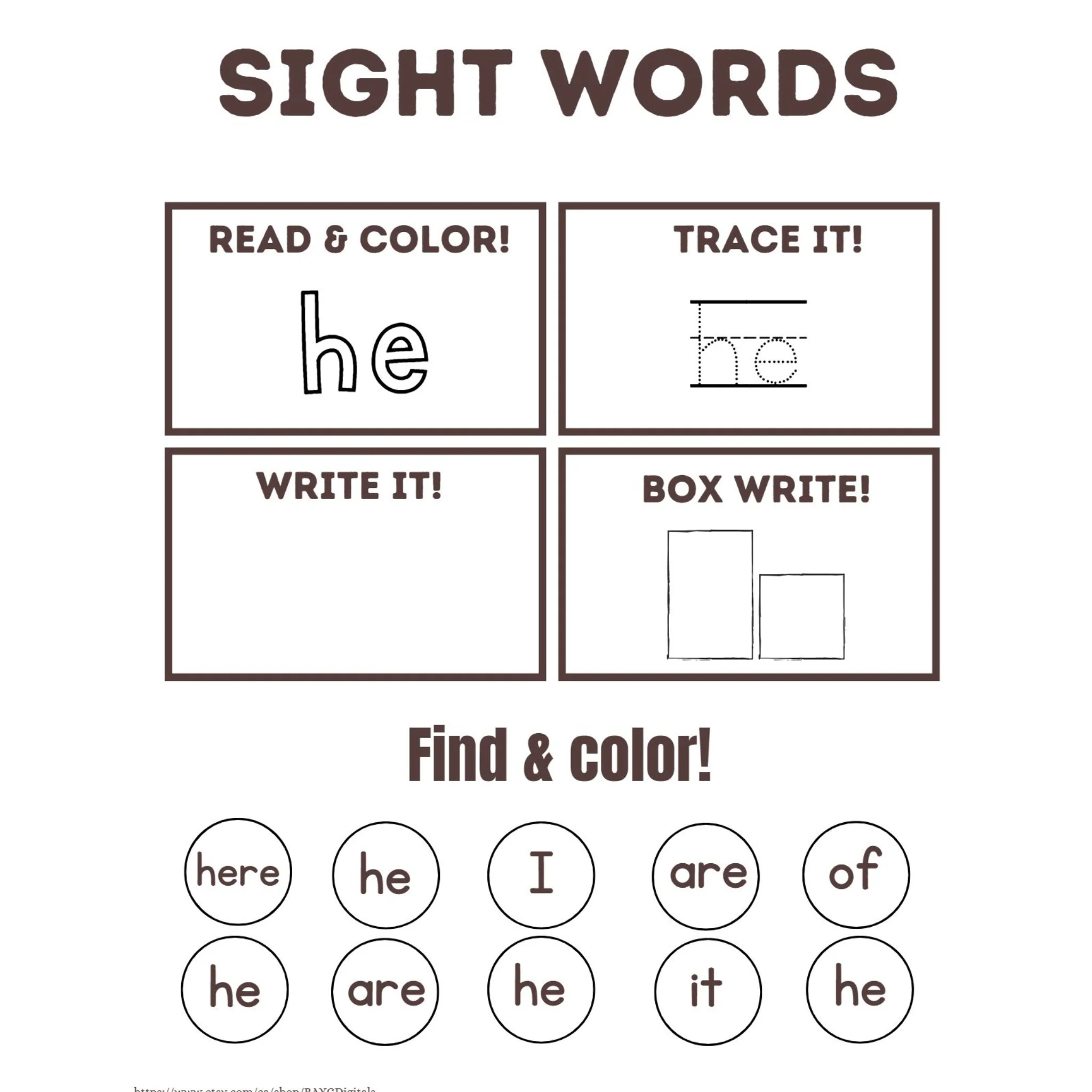 Sight Words Read Trace Write Worksheets