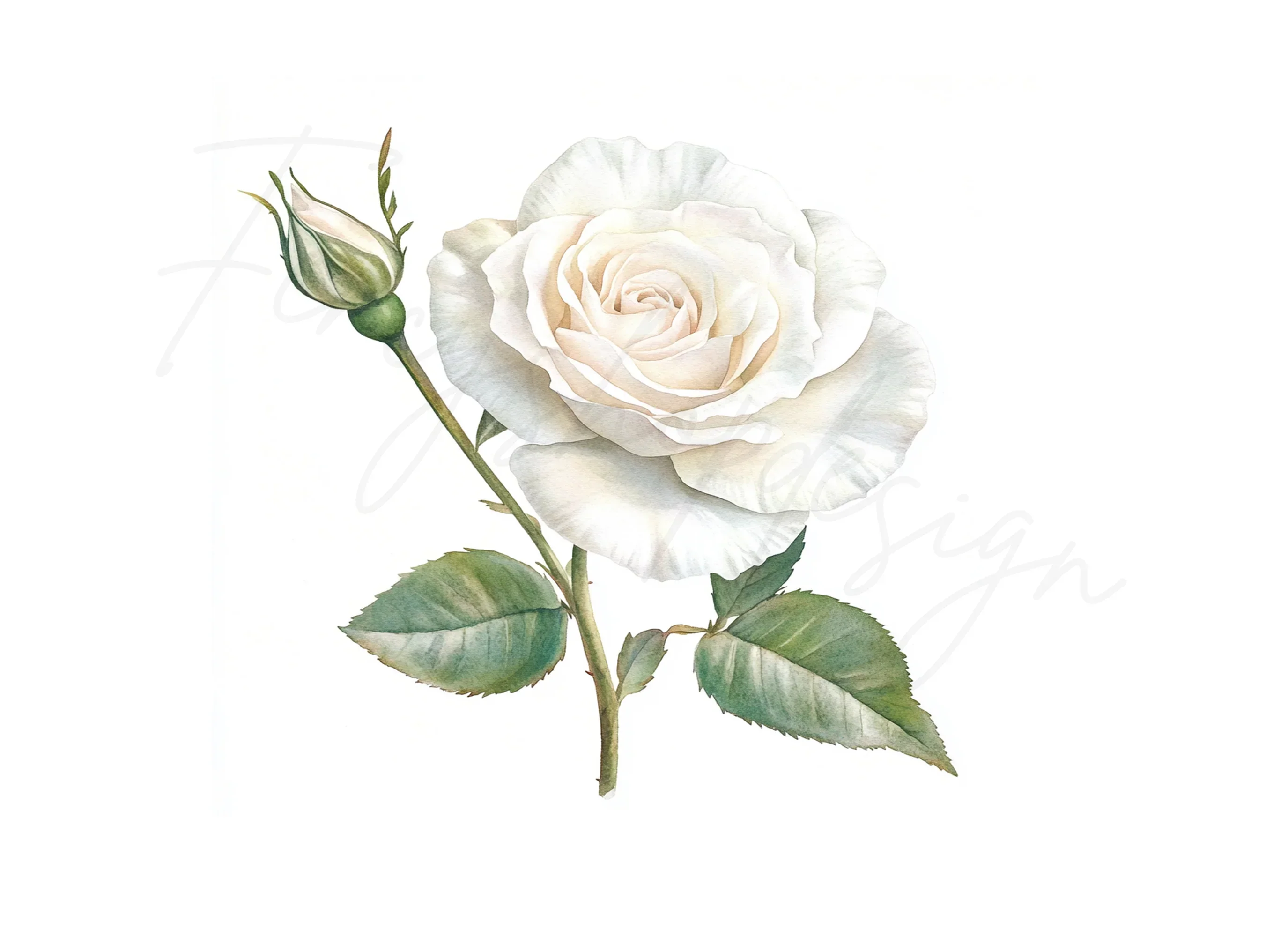 Single White Rose with Bud Clipart Bundle - Image 2