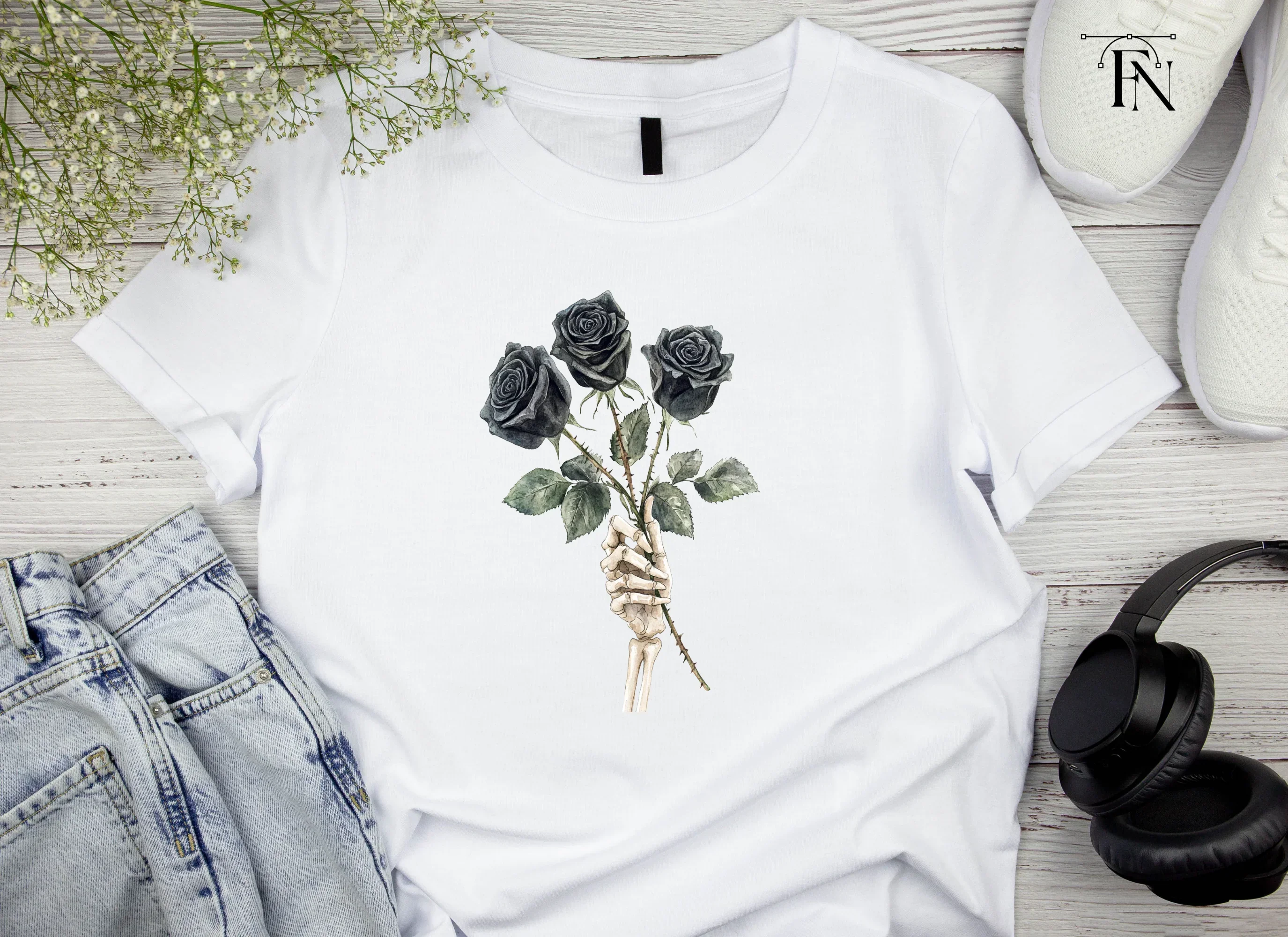 Skeleton Hand with Black Roses Clipart Bundle - Image 4