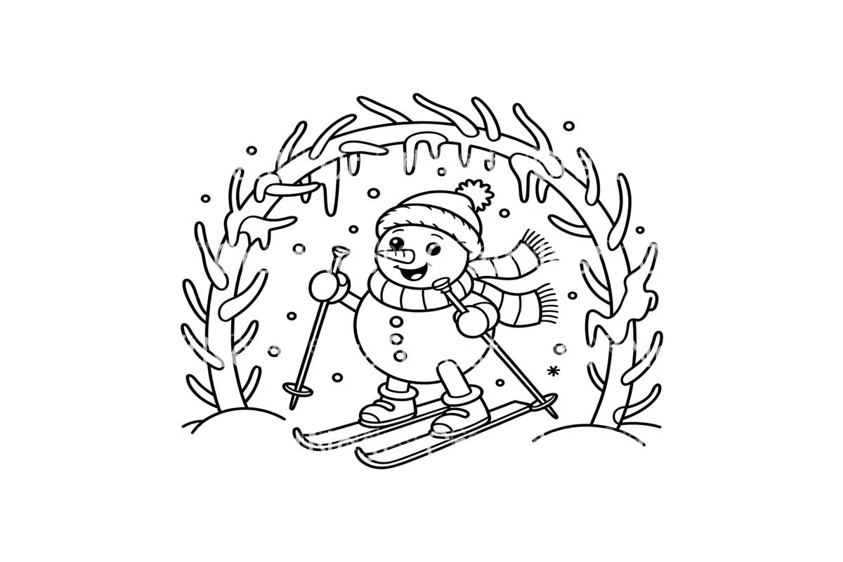 Skiing Snowman Winter Fun Coloring Books - Image 3